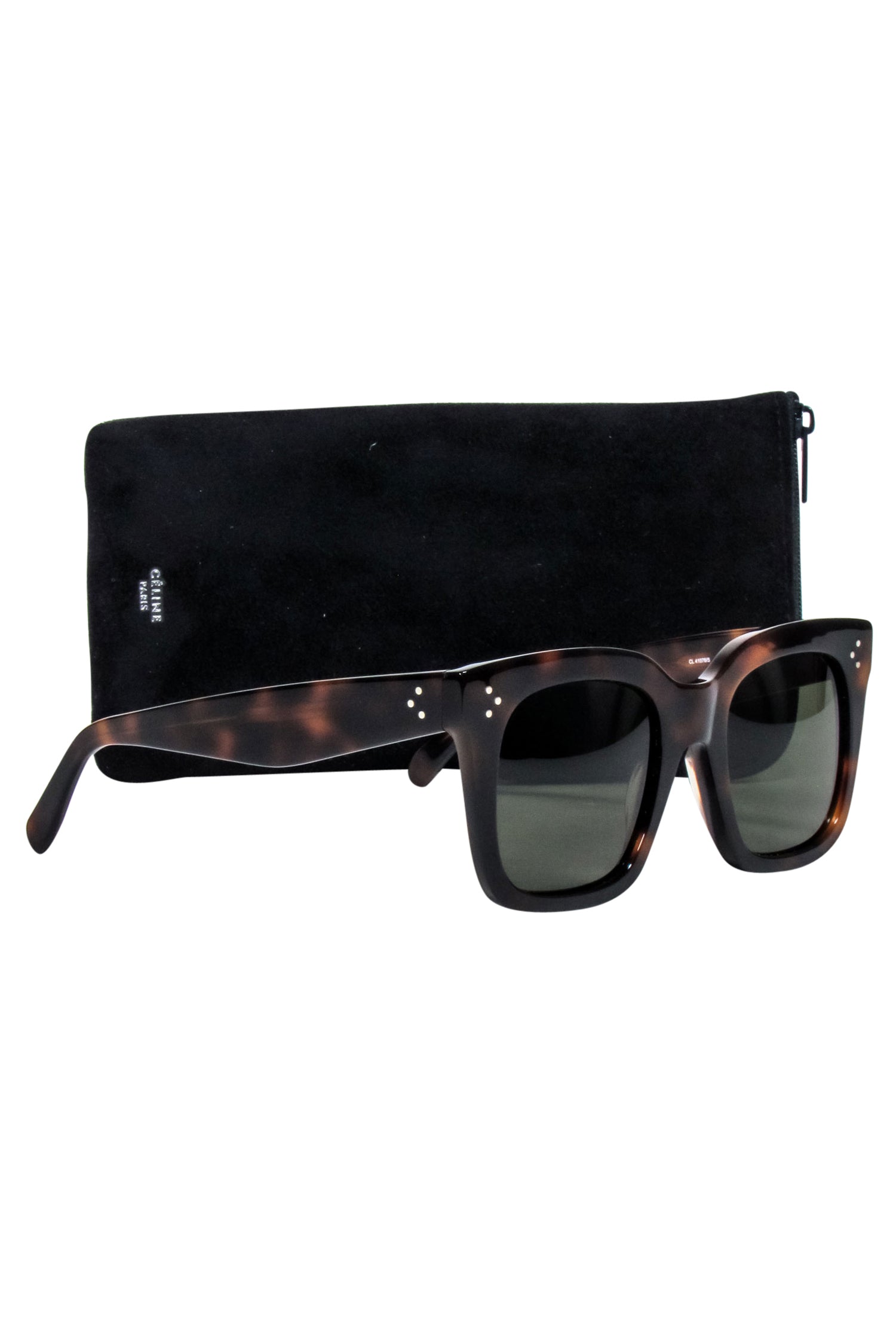 Celine - Brown Tortoise Large Square Sunglasses w/ Three Dot Print