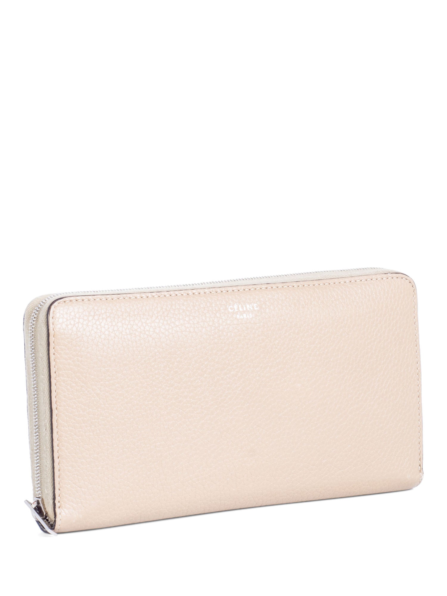 Celine Logo Leather Zippered Wallet Beige