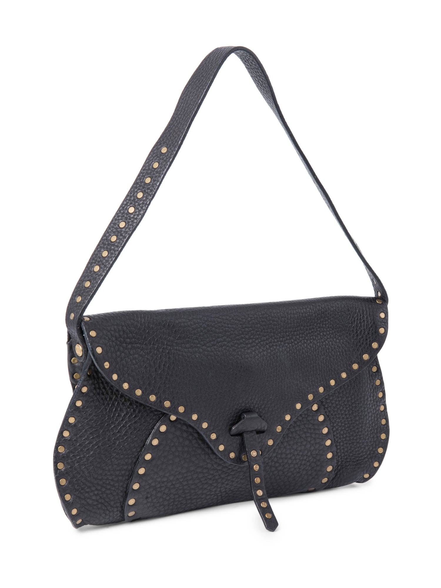 Celine Vintage Logo Leather Western Studded Shoulder Bag Black