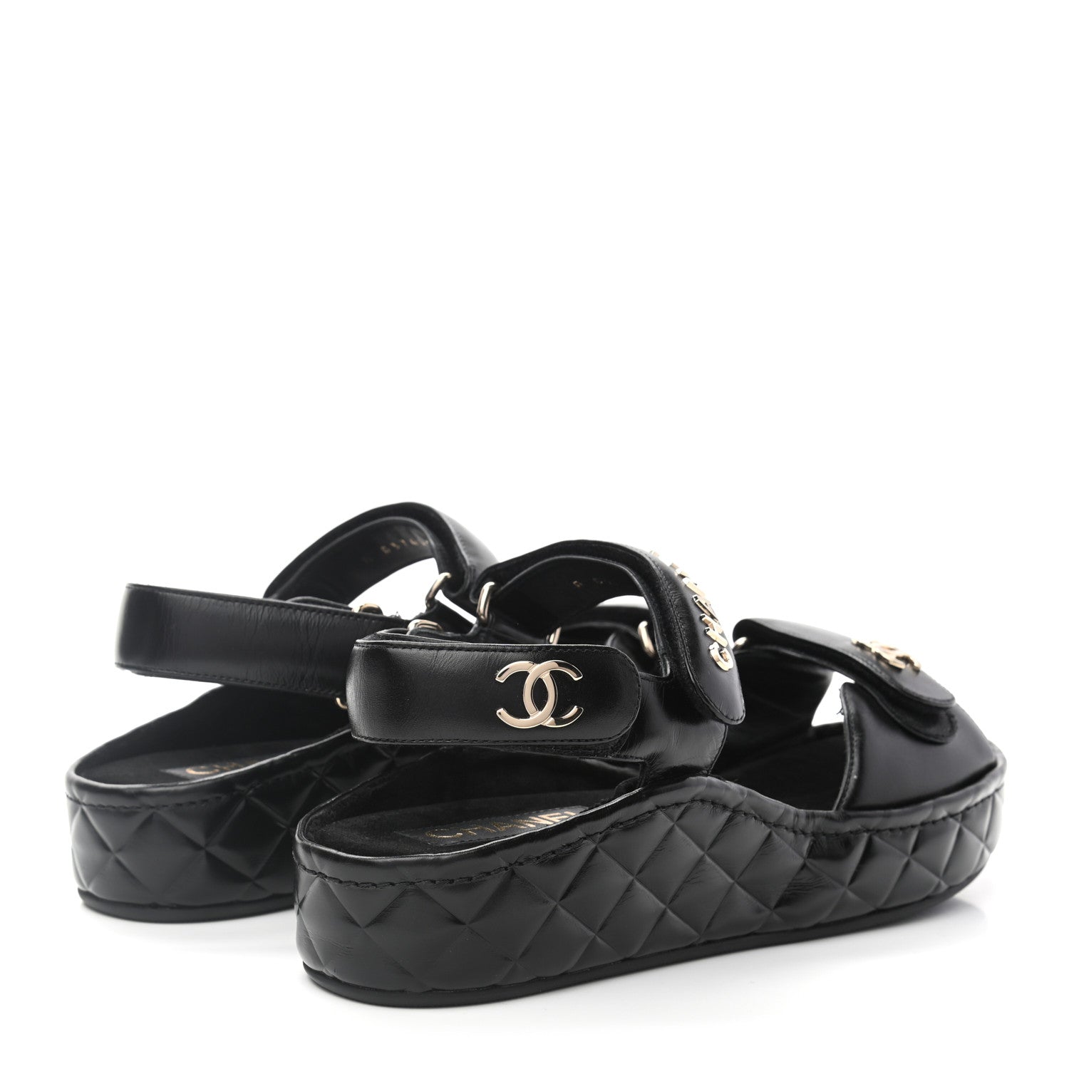 CHANEL Calfskin Logo Platform Sandals