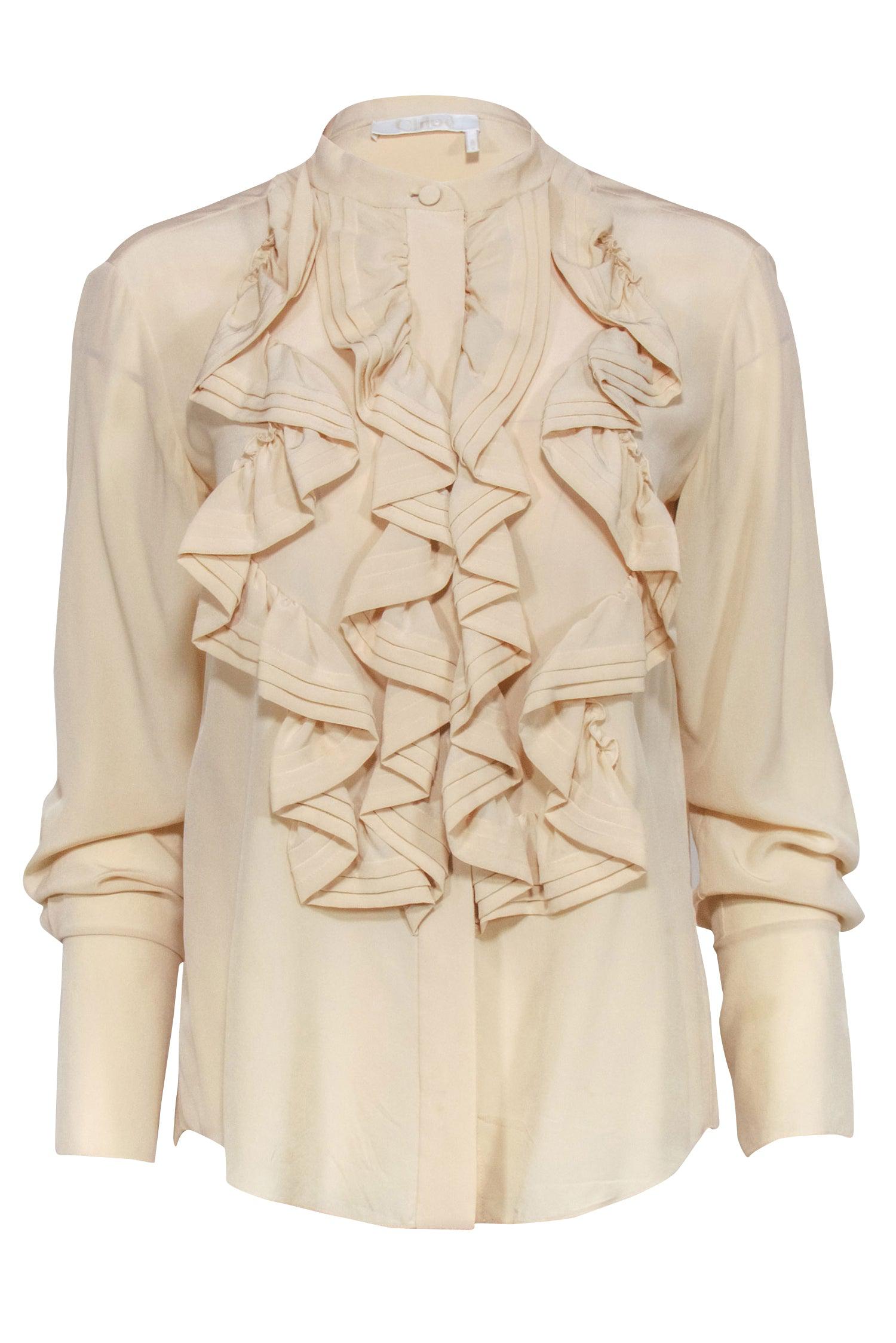 Chloe - Beige Ruffled Front Blouse Sz S