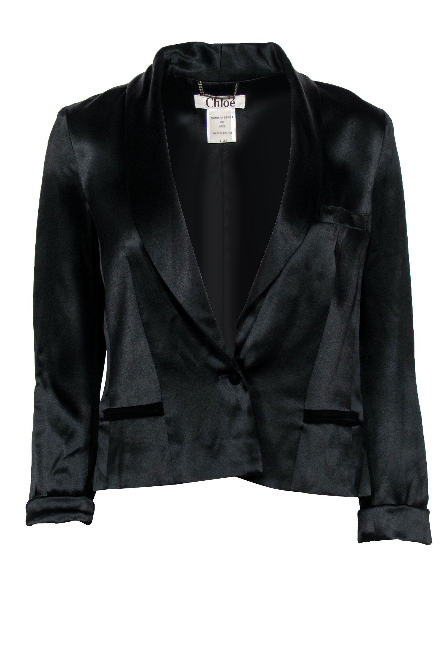 Chloe - Black Satin Double Breasted Open Front Blazer Sz 0