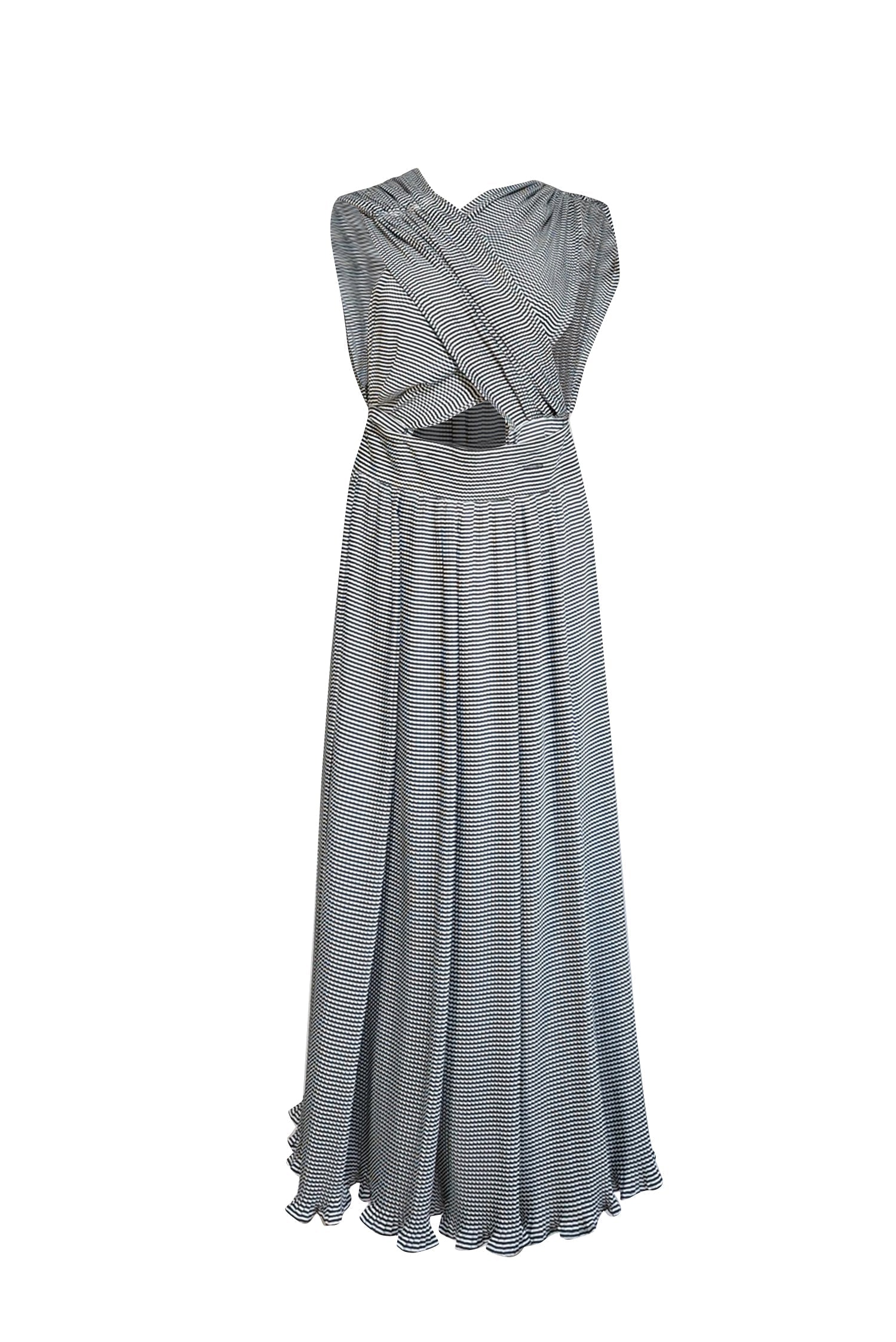 Chloe - Black & White Plisse Pleated Sleeveless Wrap Maxi Dress Sz 8