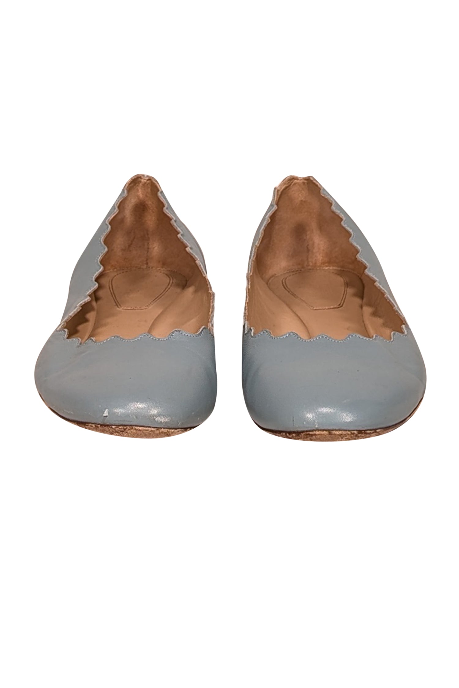 Chloe - Blue Leather Scallop Edge Flats Sz 10