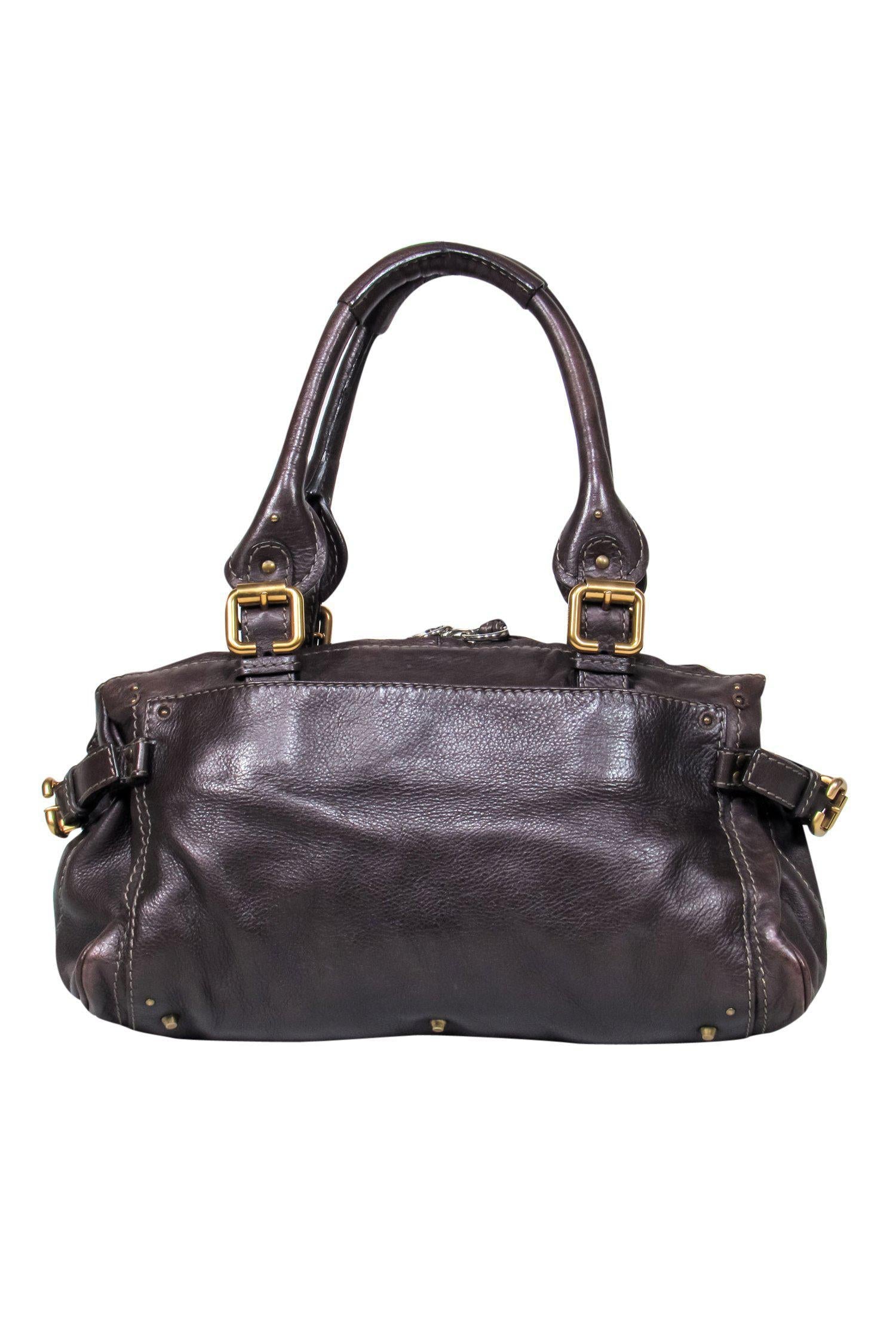 Chloe - Brown Leather Large Handbag w/ Lock & Chain