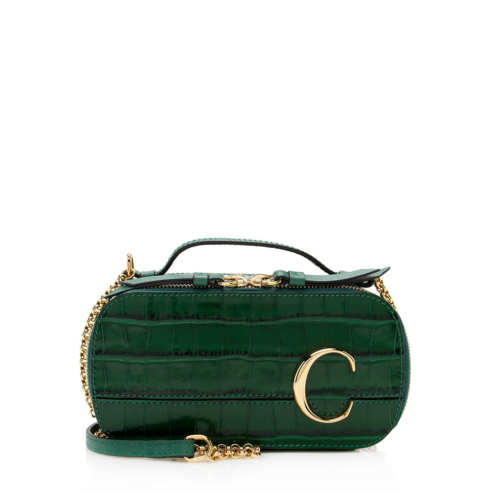 Chloe Calfskin Crocodile Embossed Mini C Vanity Bag (SHF-20712)