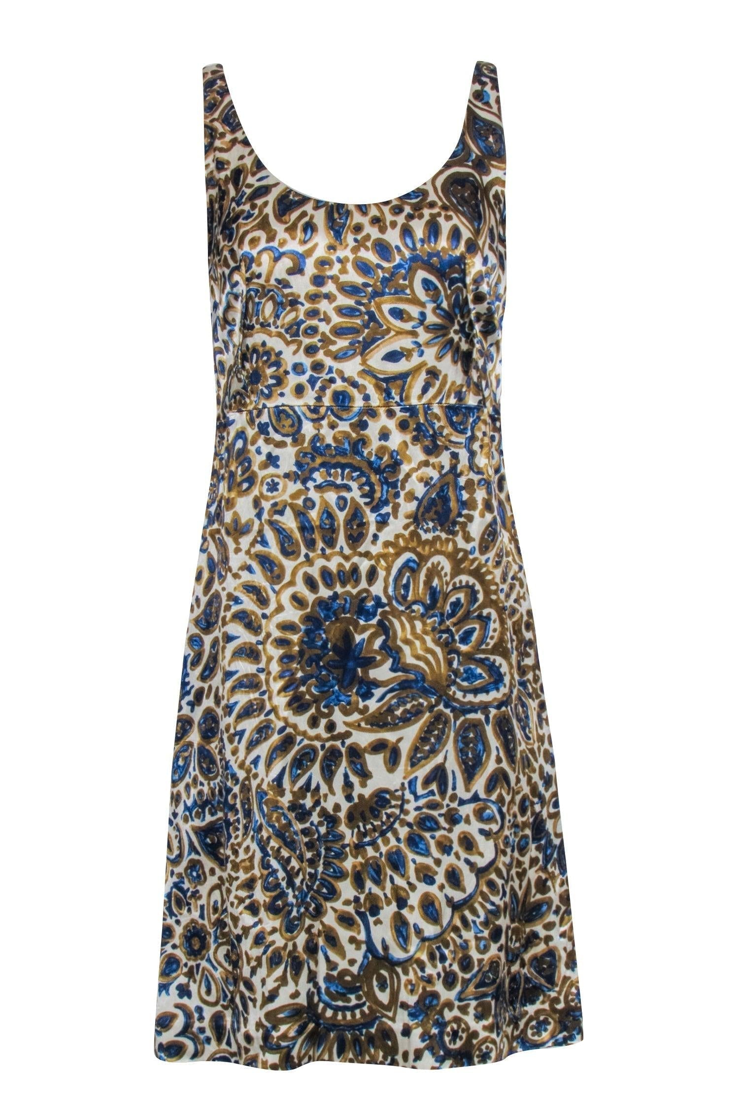 Chloe - Cream, Gold, & Blue Print Sleeveless Dress Sz 6