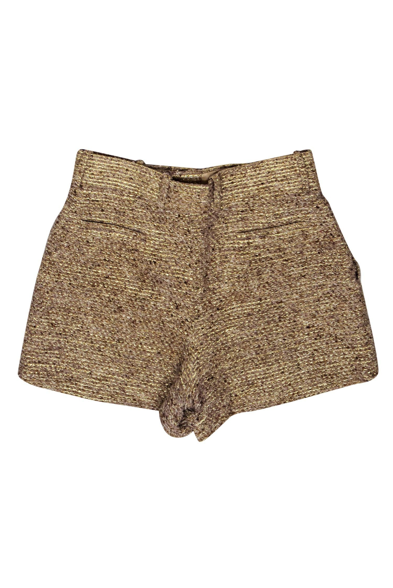 Chloe - Gold Metallic Tweed High Waisted Shorts Sz 6