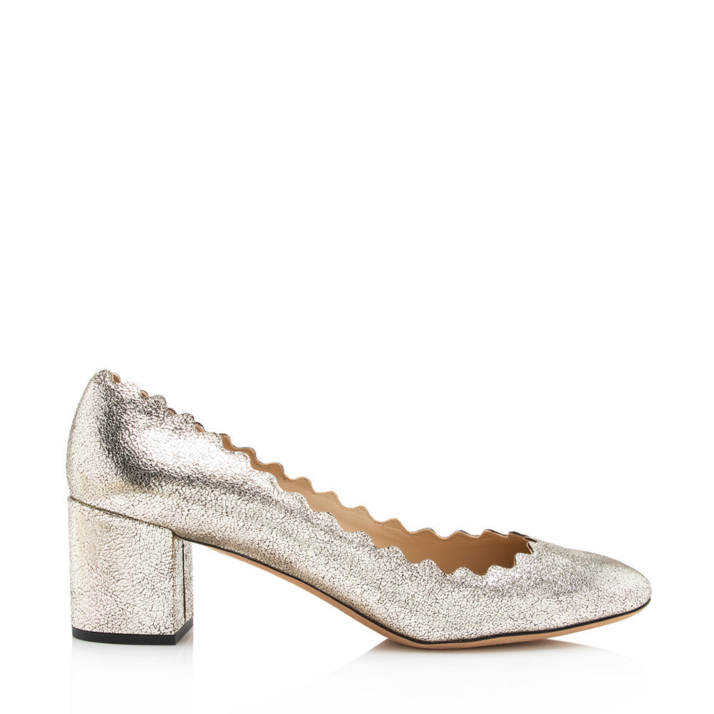 Chloe Metallic Leather Scalloped Lauren Pumps - Size 9.5 / 39.5 (SHF-17199)