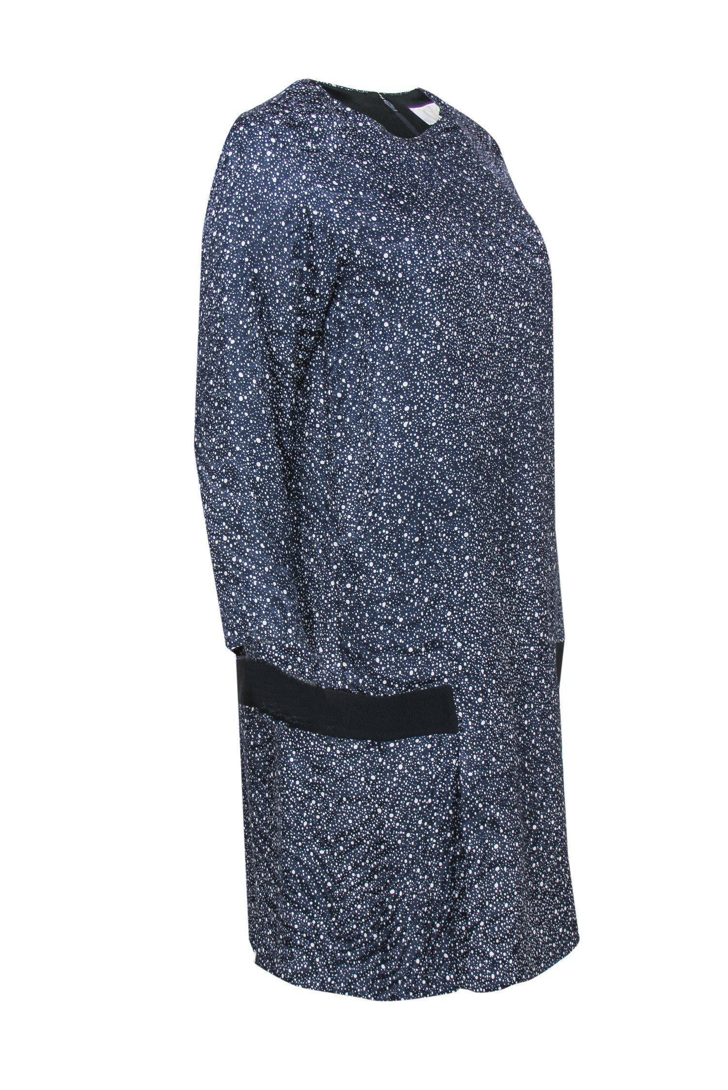 Chloe - Navy Blue & Grey Speckled Pattern Silk Shift Dress Sz 10