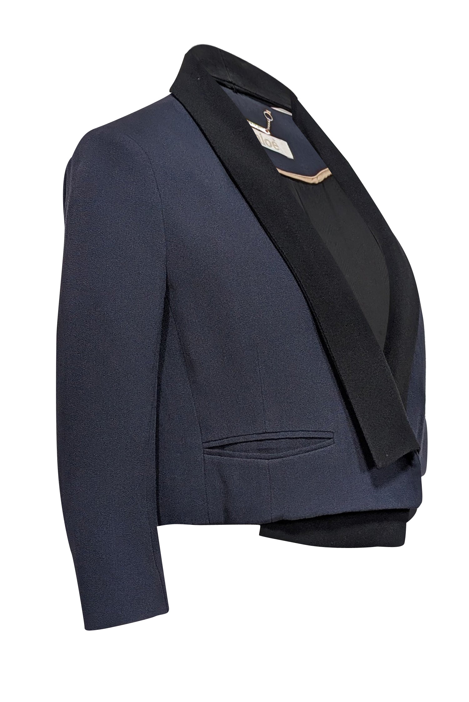 Chloe - Navy w/ Black Lapel Cropped Blazer Sz M
