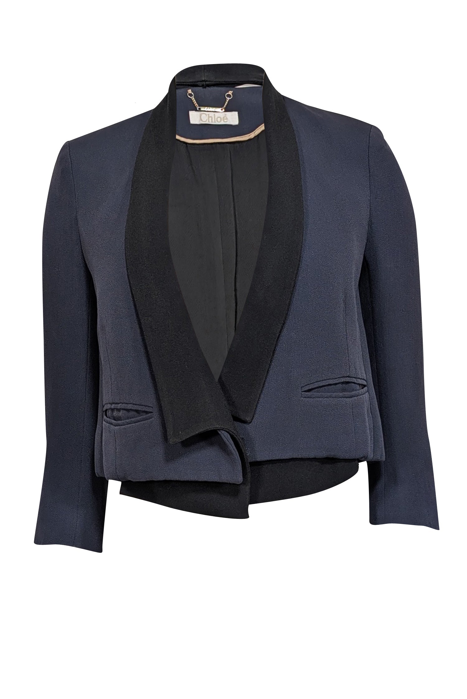 Chloe - Navy w/ Black Lapel Cropped Blazer Sz M