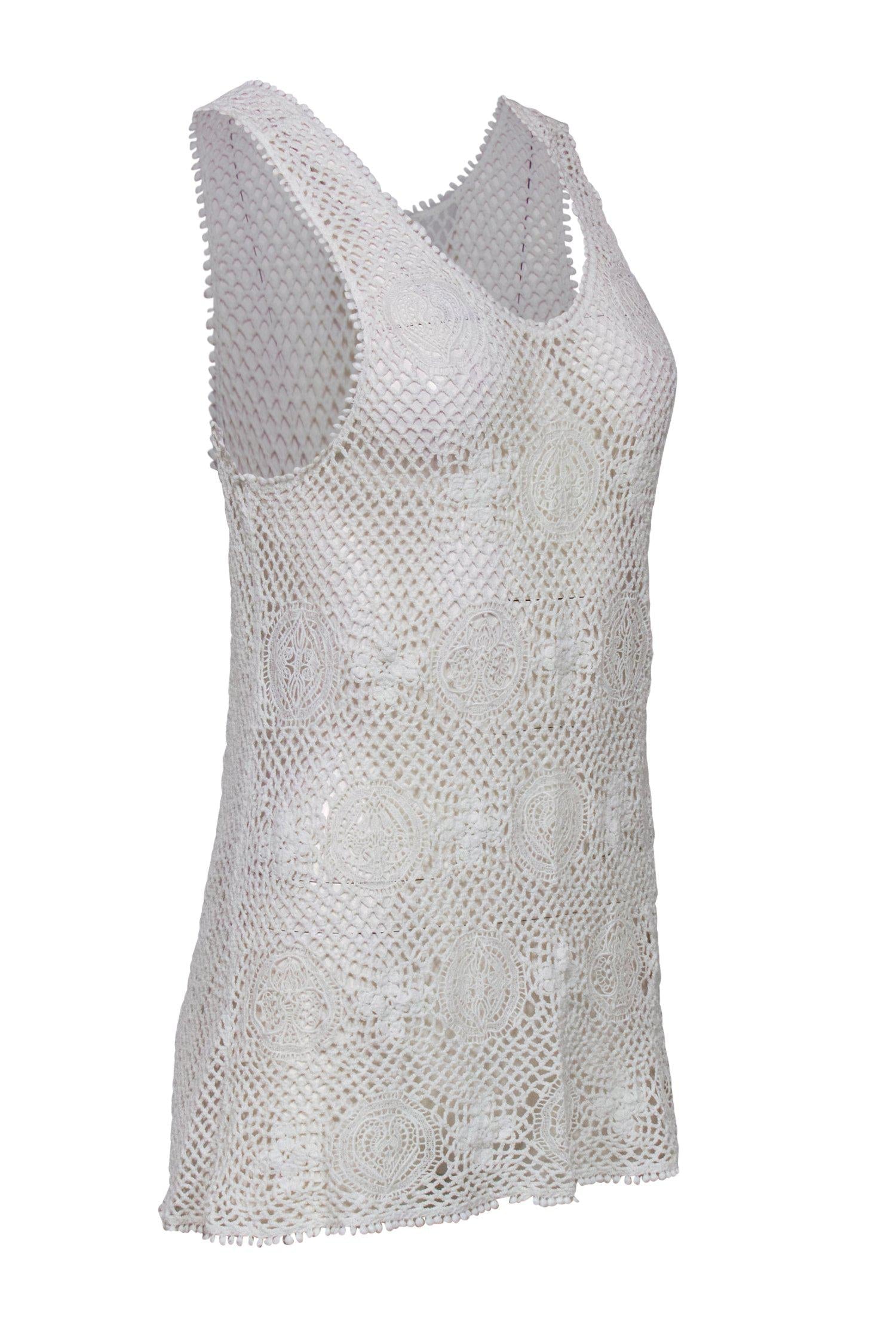 Chloe - White Crochet & Lace Tank Sz M