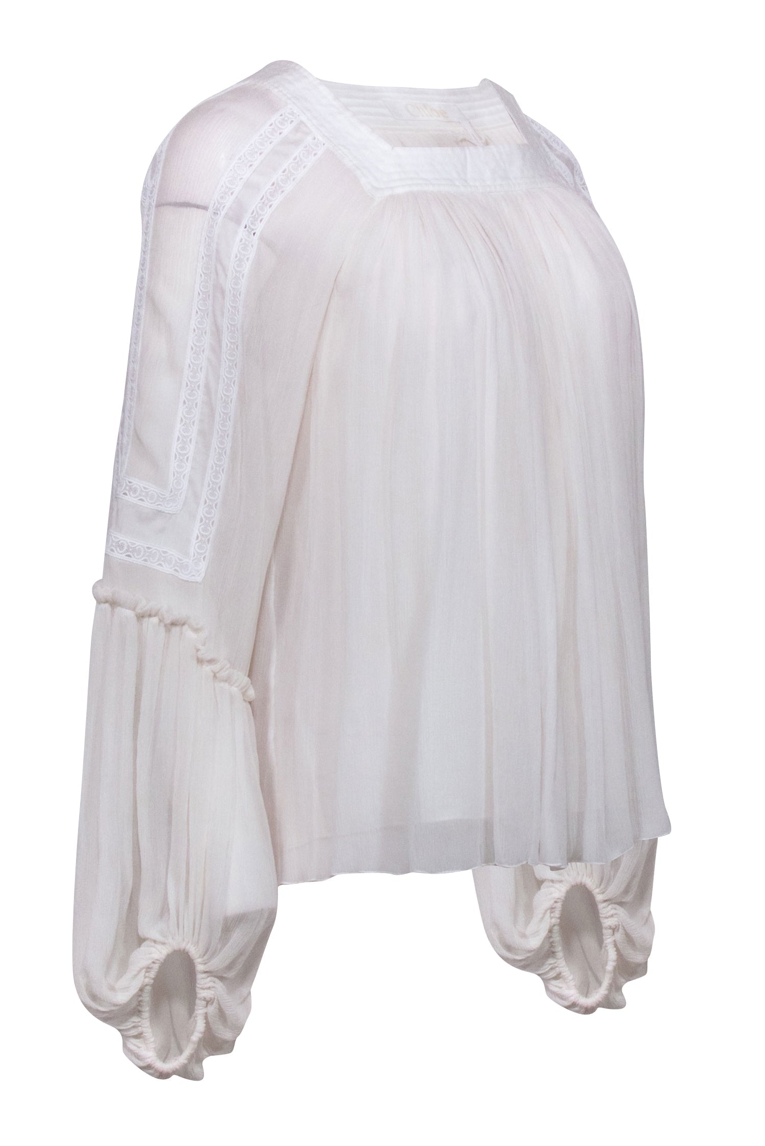 Chloe - White Silk Peasant Blouse Sz 4