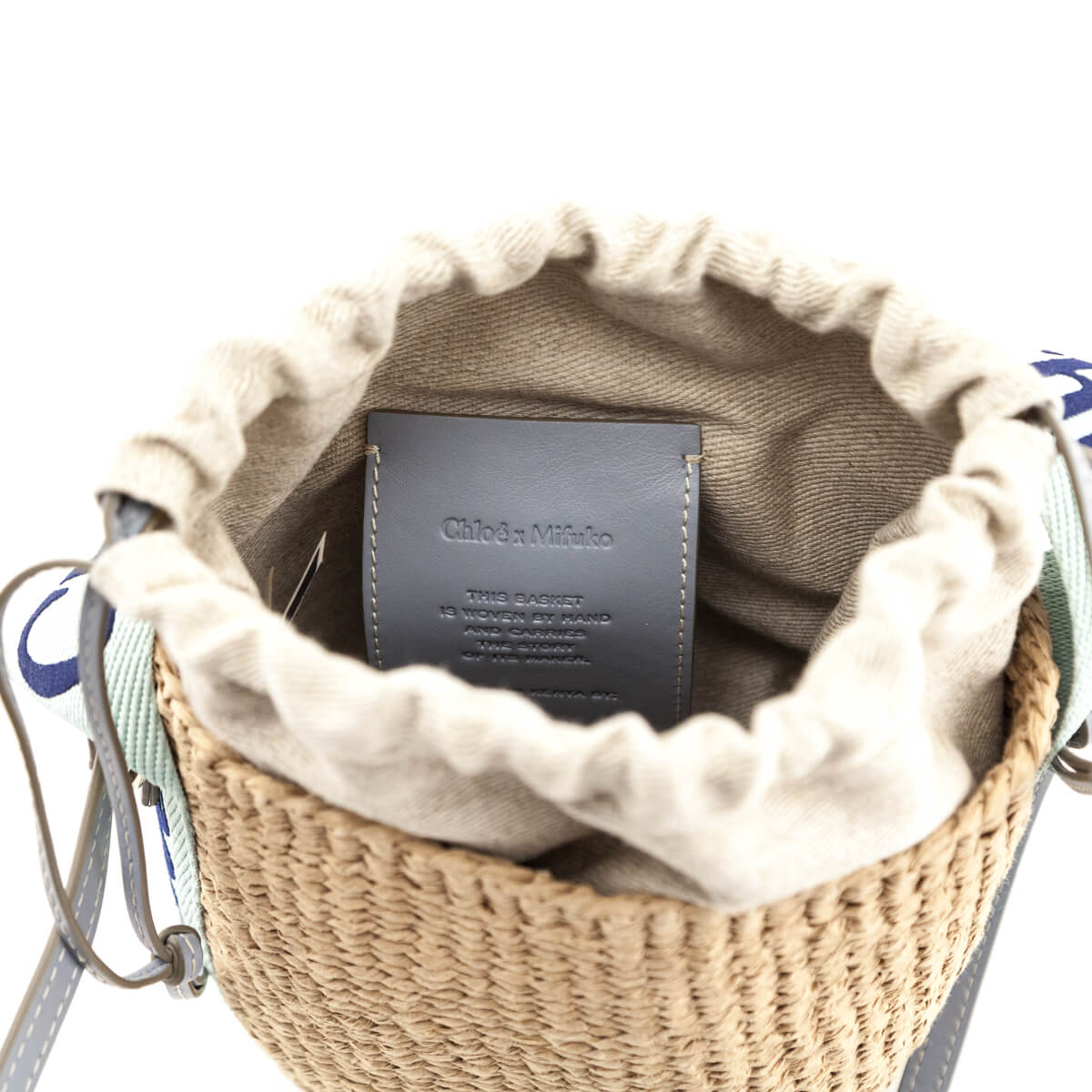 Chloe Blue-Green Natural Woven Fiber Small Woody Basket Bag