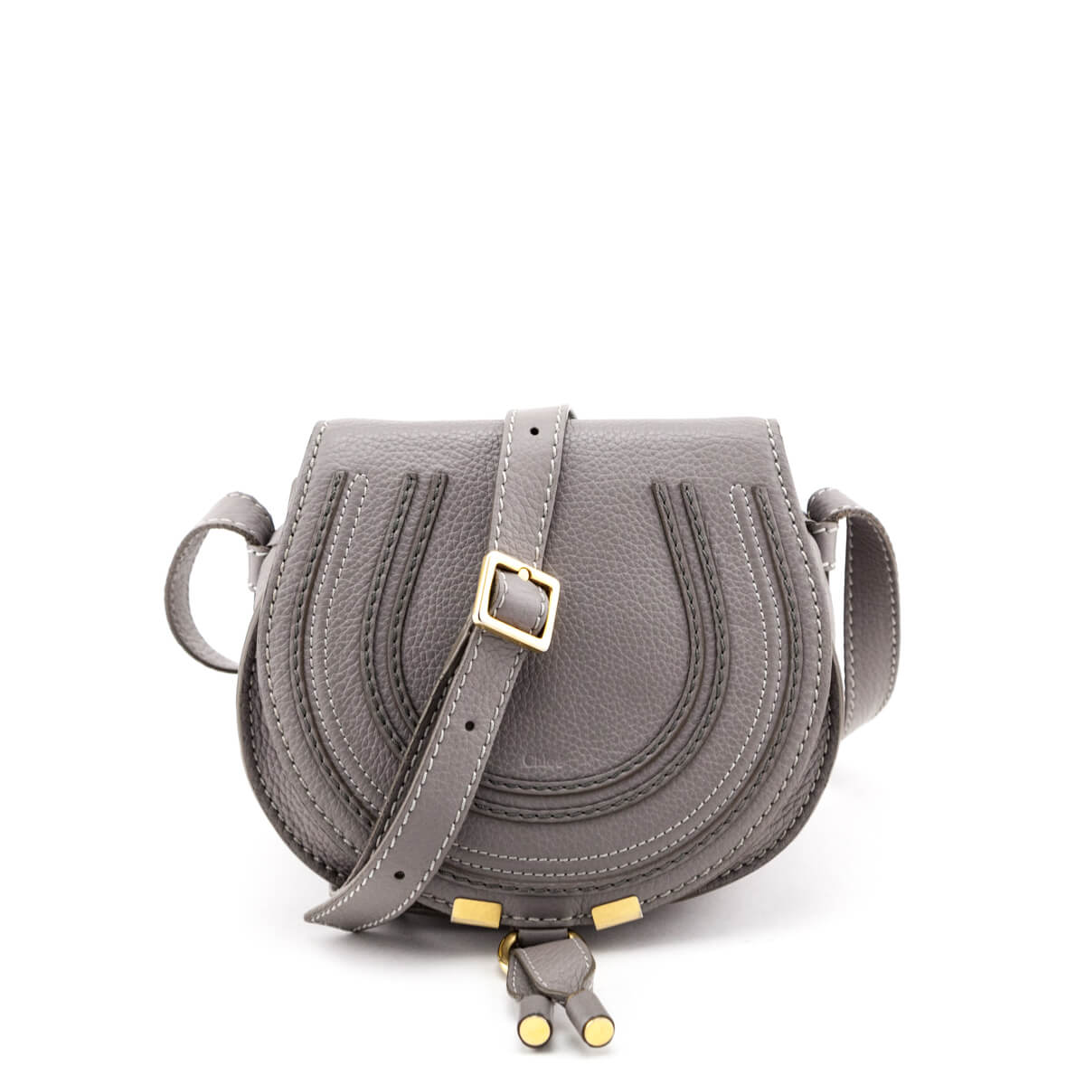 Chloe Cashmere Gray Calfskin Mini Marcie Round Saddle Crossbody