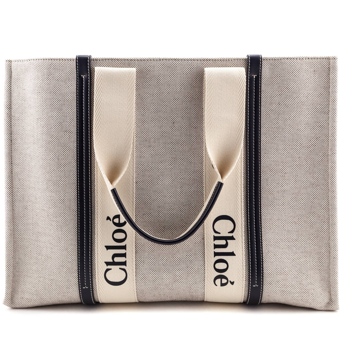 Chloe Linen Canvas & Calfskin Large Woody Tote