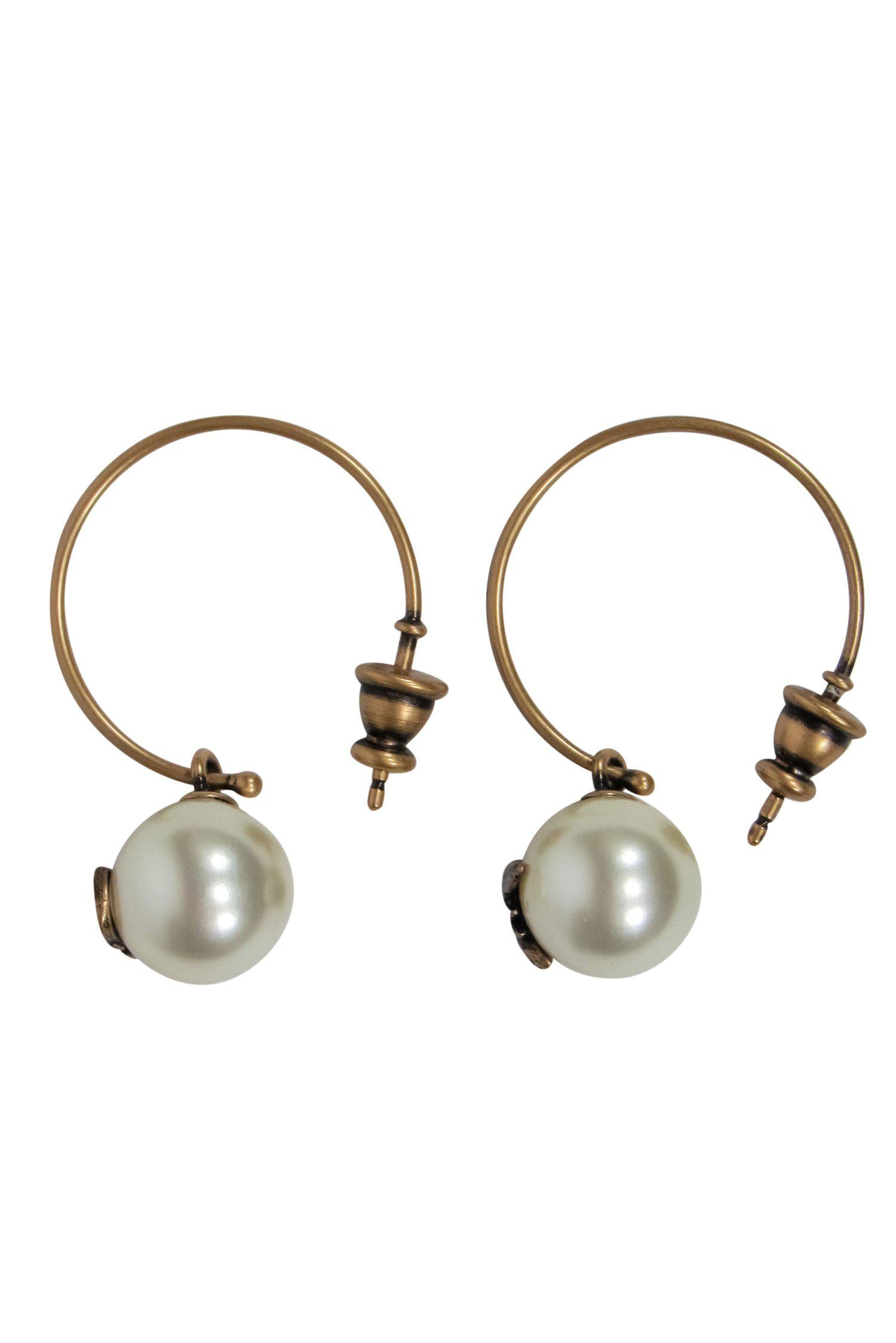 Christian Dior - Gold & Resin Pearl Open Hoop Earrings
