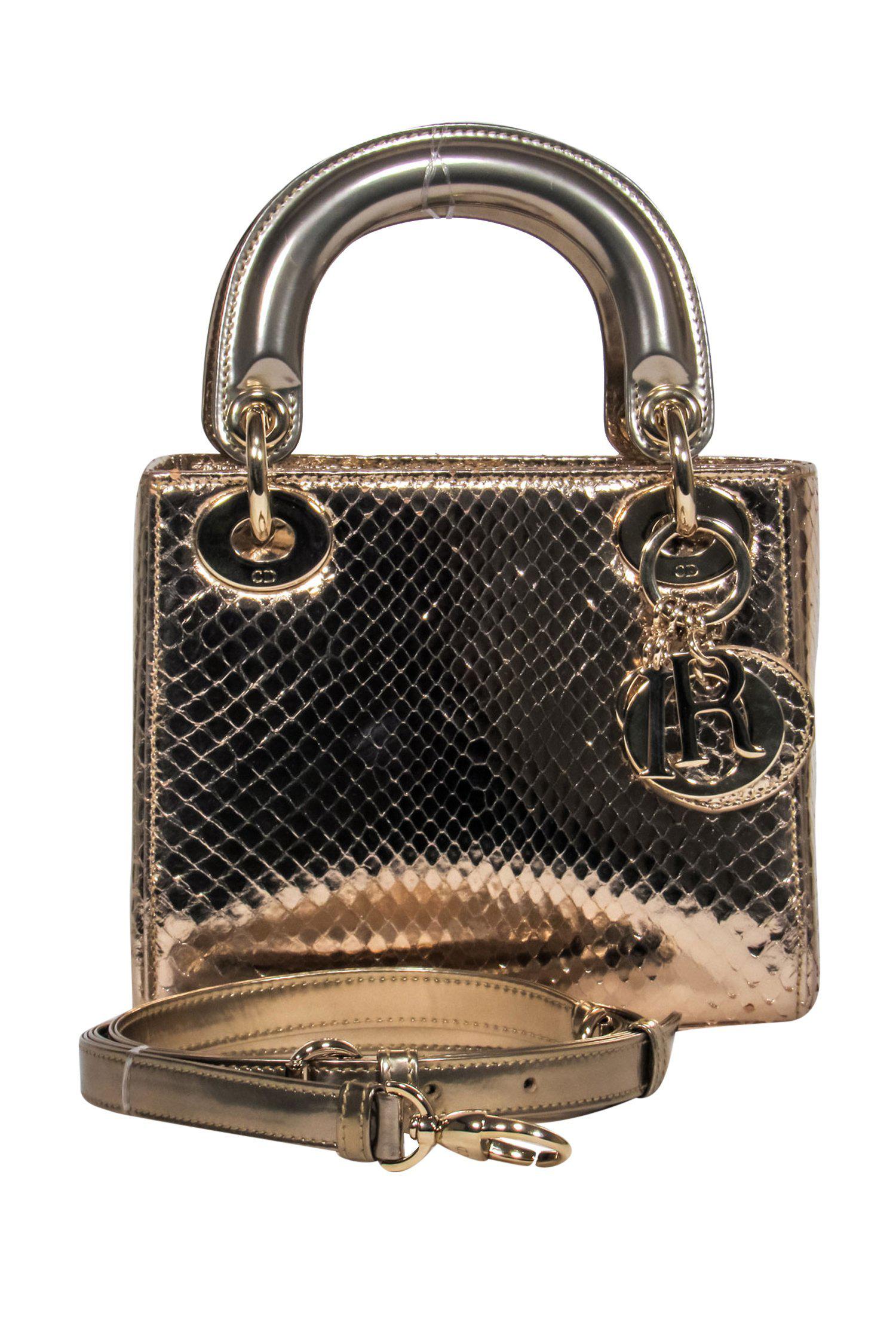 Christian Dior - Gold Snakeskin "Lady Dior" Convertible Crossbody
