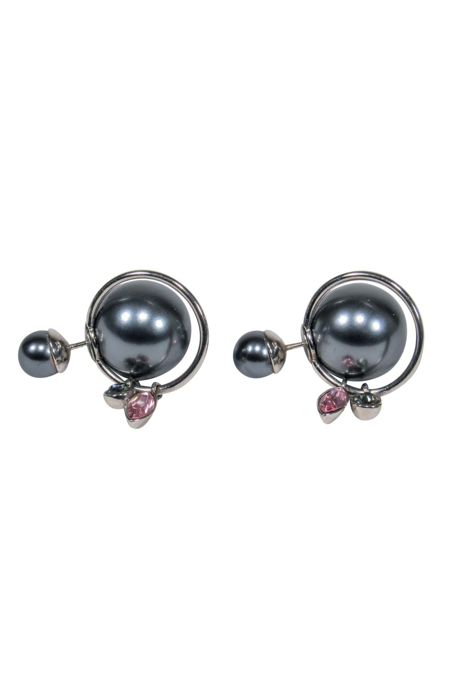 Christian Dior - Gunmetal & Silver "Tribales" Stud Earrings w/ Dangle Gems