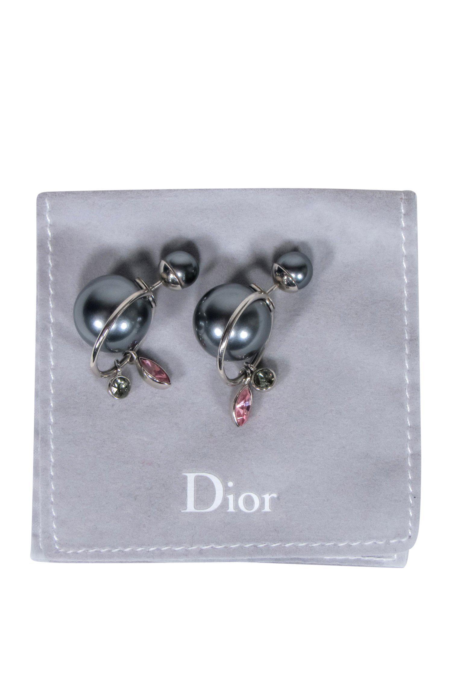 Christian Dior - Gunmetal & Silver "Tribales" Stud Earrings w/ Dangle Gems