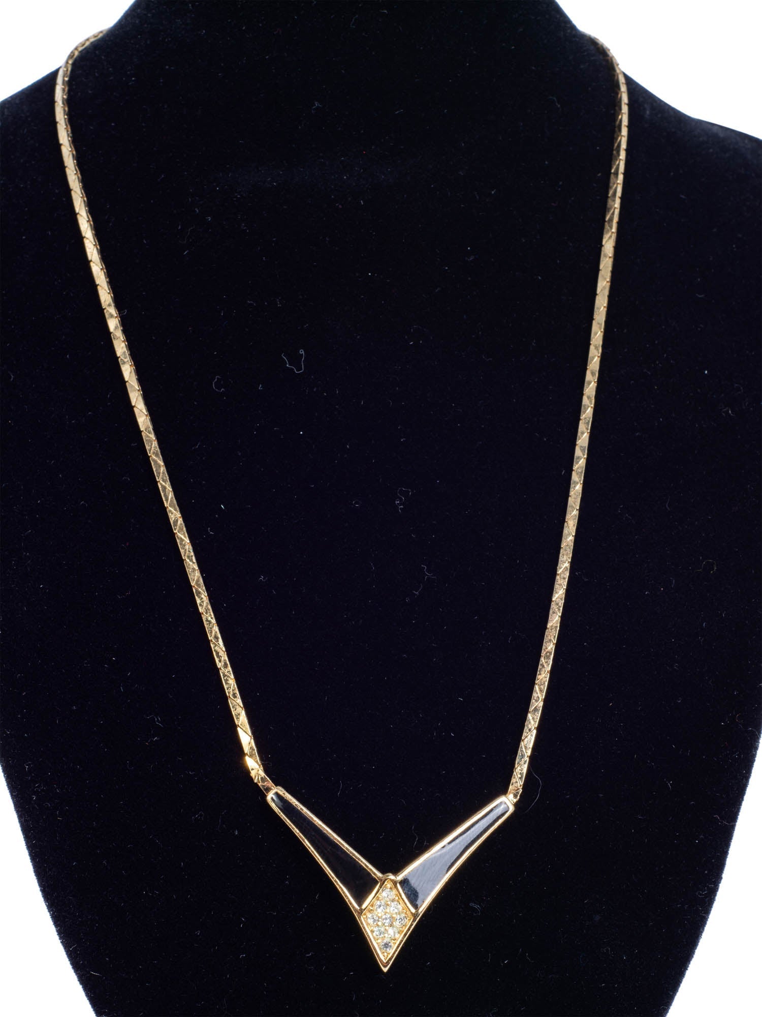 Christian Dior Logo Crystal Large Chevron Pendant Necklace Gold Black