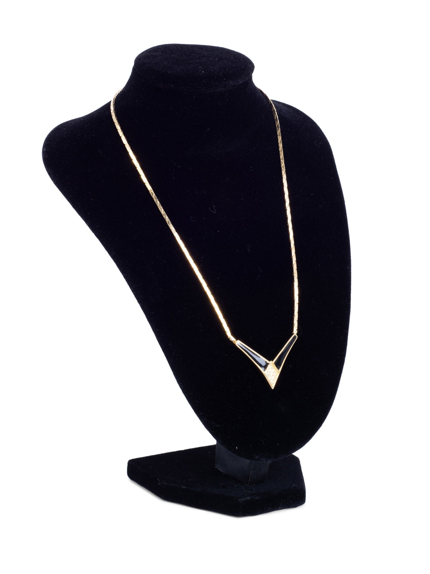 Christian Dior Logo Crystal Large Chevron Pendant Necklace Gold Black