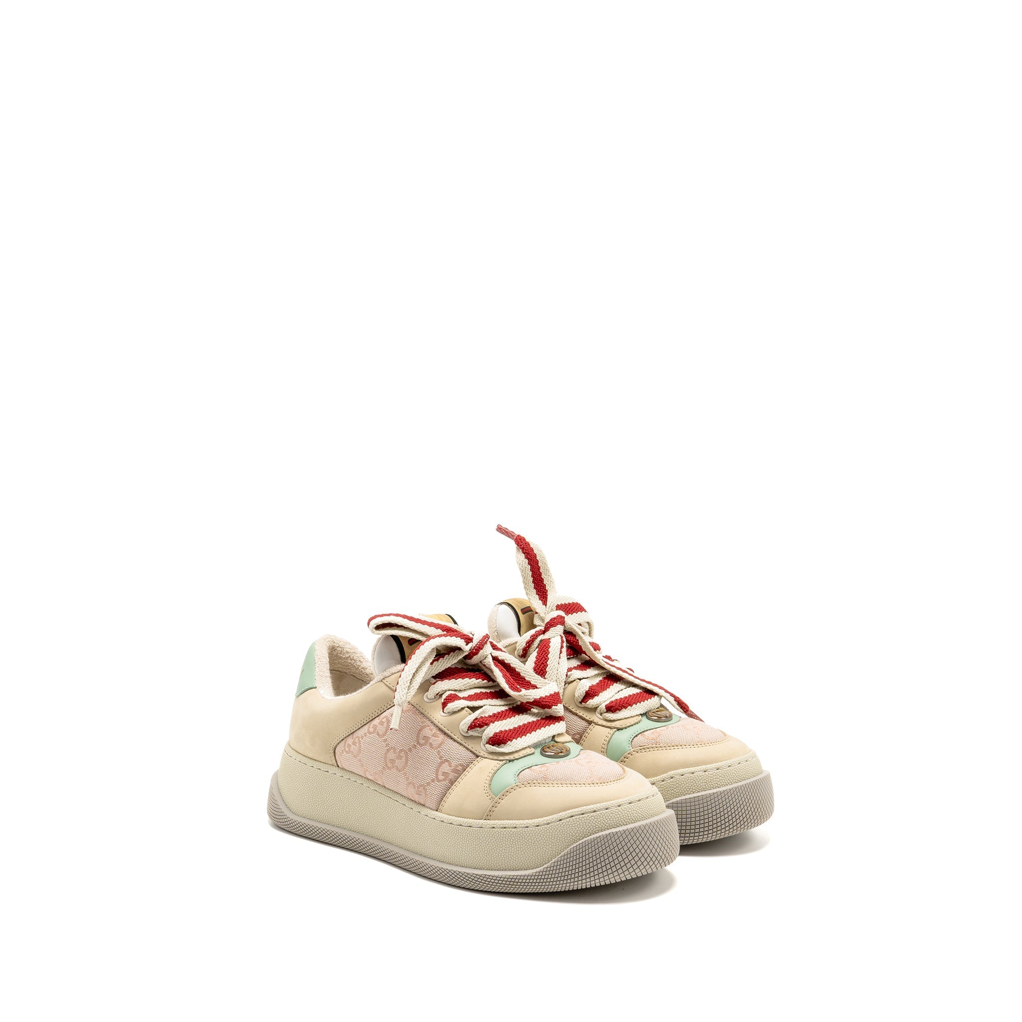 Gucci Size 37 Screener Trainer GG Canvas/Leather Pink/Beige/Multicolour