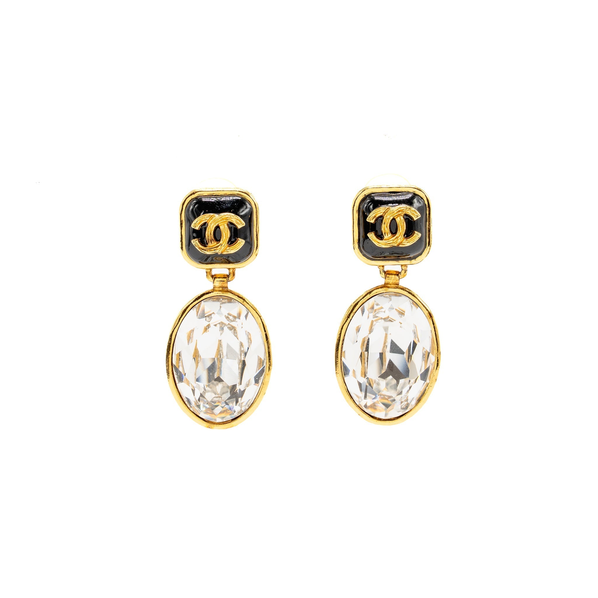 Chanel CC Charm with Crystal Drop Earrings Gold Tone