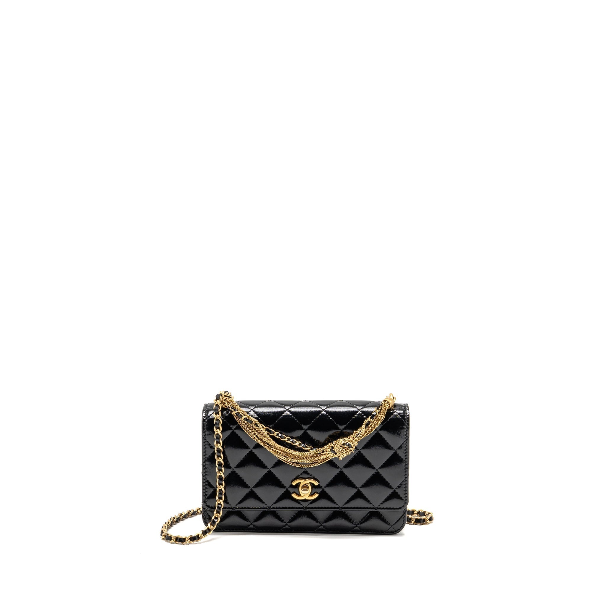 Chanel 24A Detailed Chain Wallet on Chain Shiny Calfskin Black GHW (Microchip)