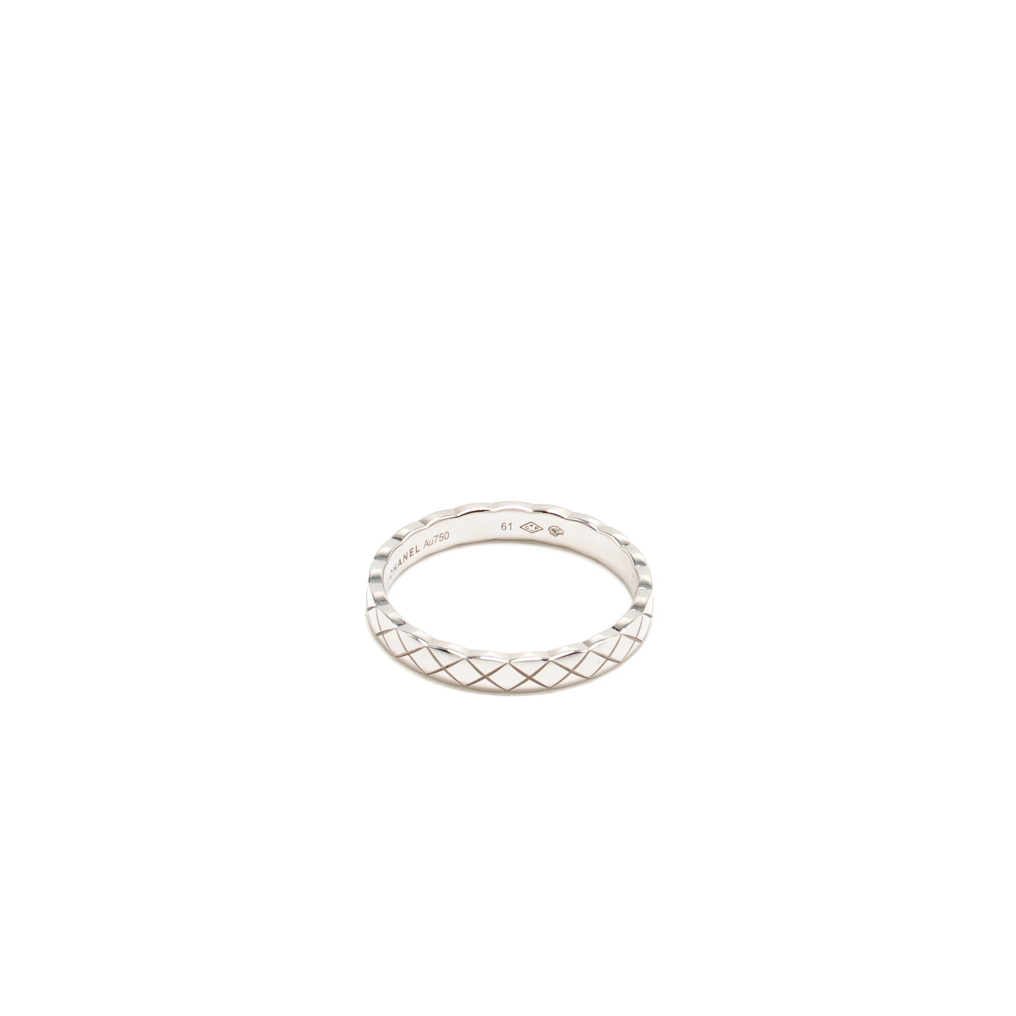 Chanel Size 61 Coco Crush Ring Mini version quilted motif White Gold