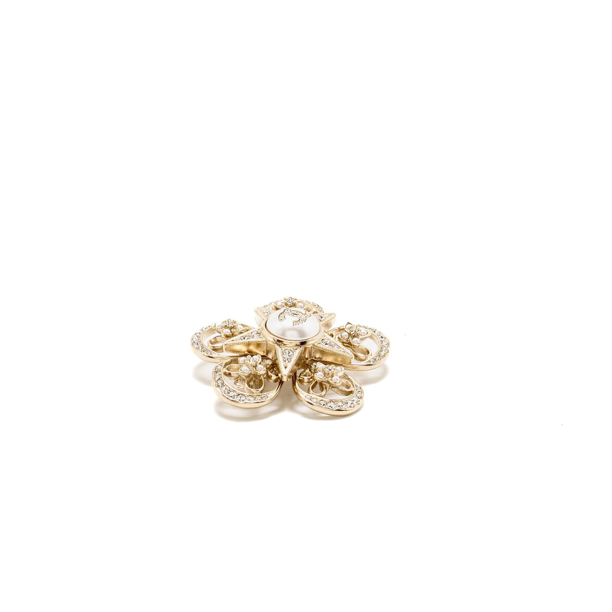 Chanel CC Flower Star Brooch Pearl/Crystal Light Gold Tone