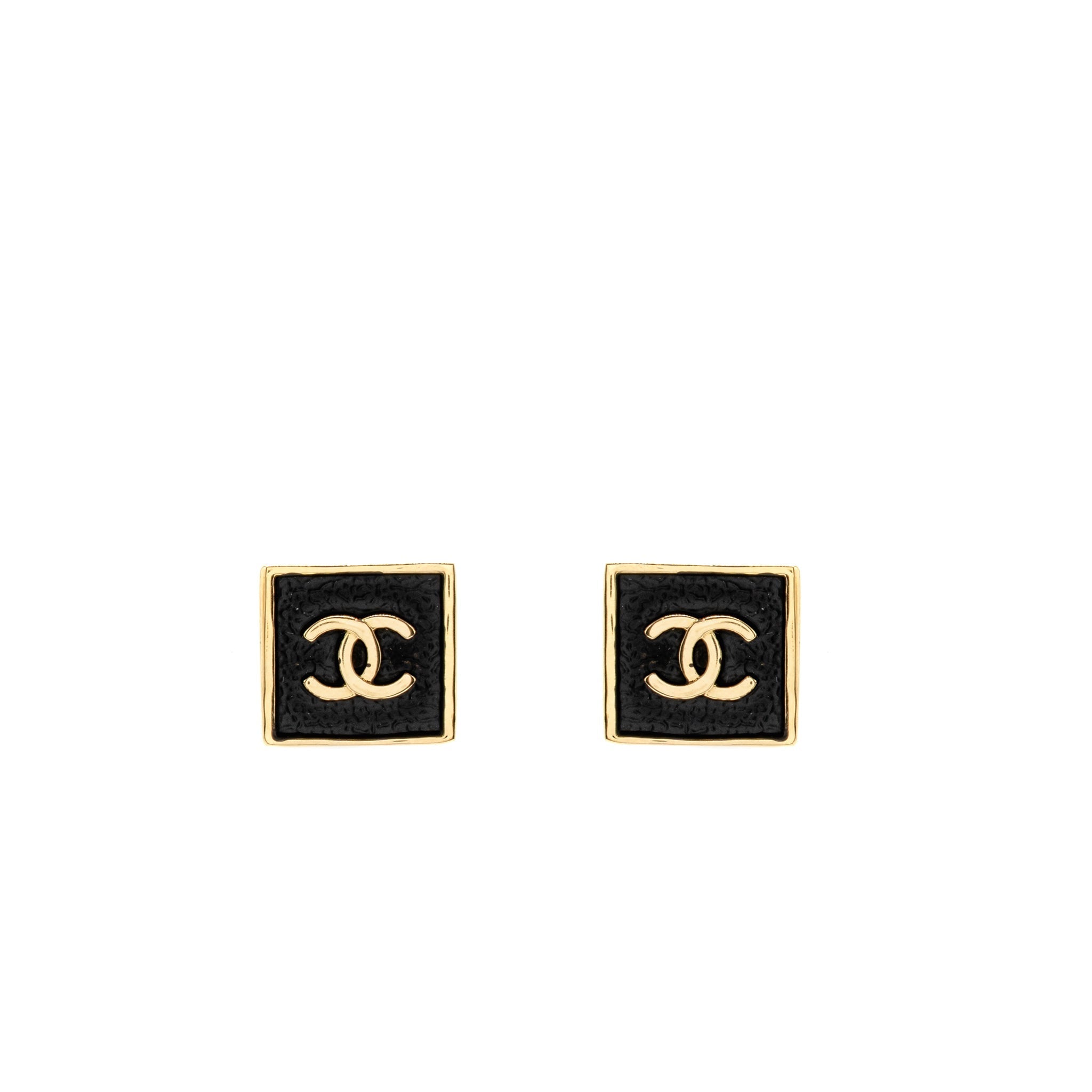 Chanel Square CC Logo Earrings Gold Tone