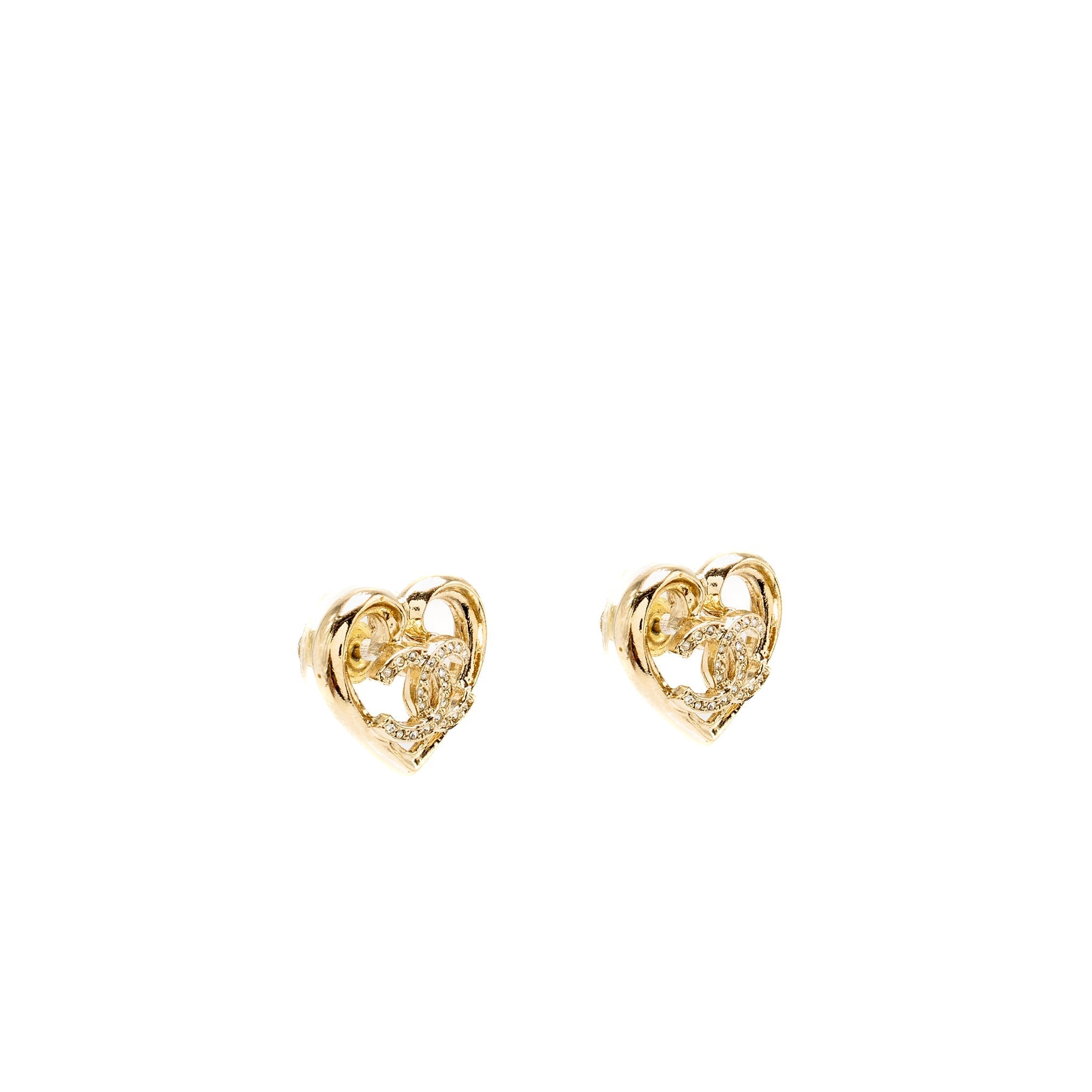 Chanel Heart and CC earrings light gold tone