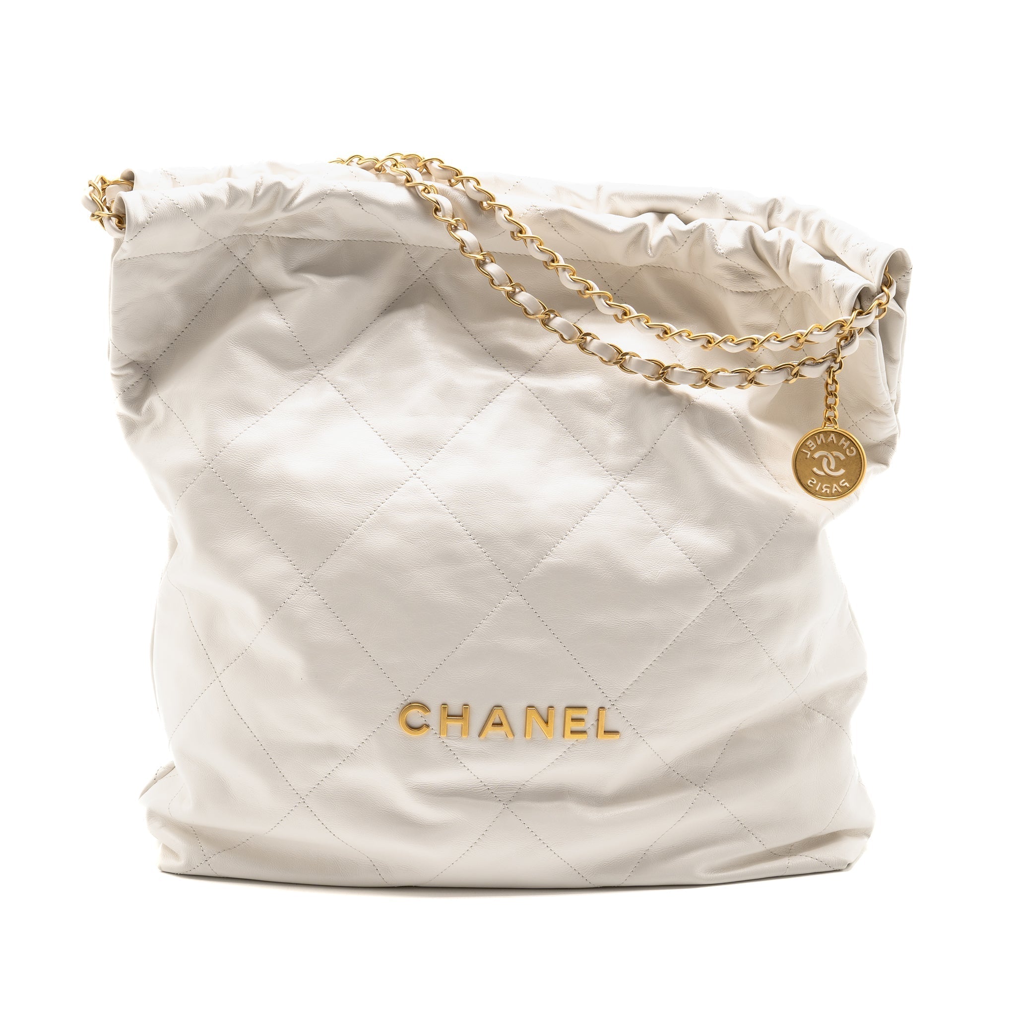 Chanel Large 22 Bag Shiny Calfskin White GHW (microchip)