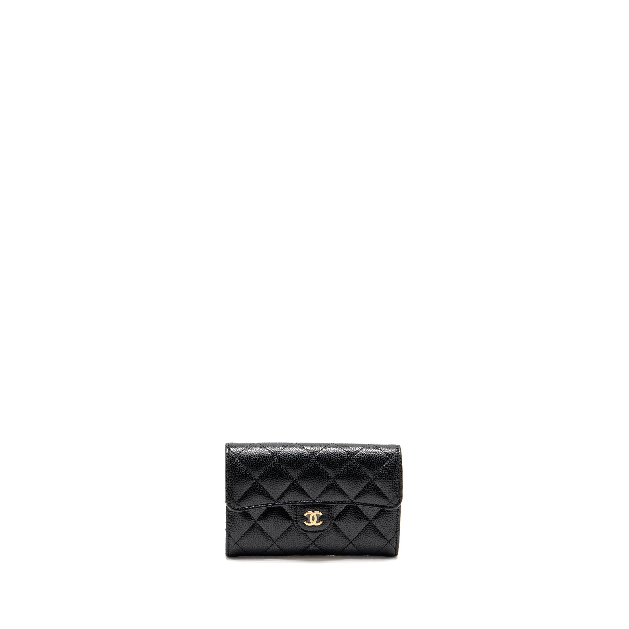 Chanel medium classic flap compact wallet caviar black GHW(microchip)