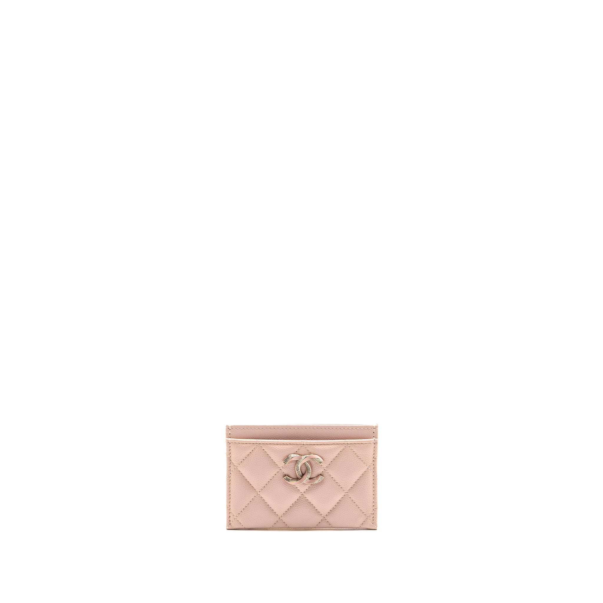 Chanel Crystal CC Logo Card Holder Caviar Pink LGHW (microchip)