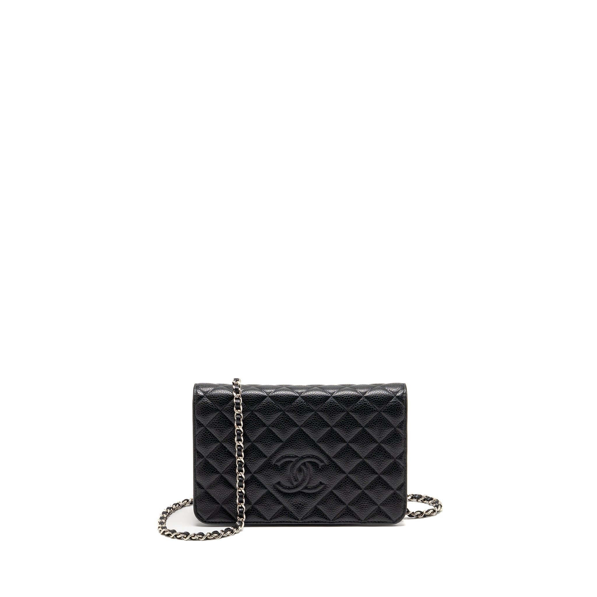 Chanel Quilted Diamond CC Logo Wallet On Chain Caviar Black SHW