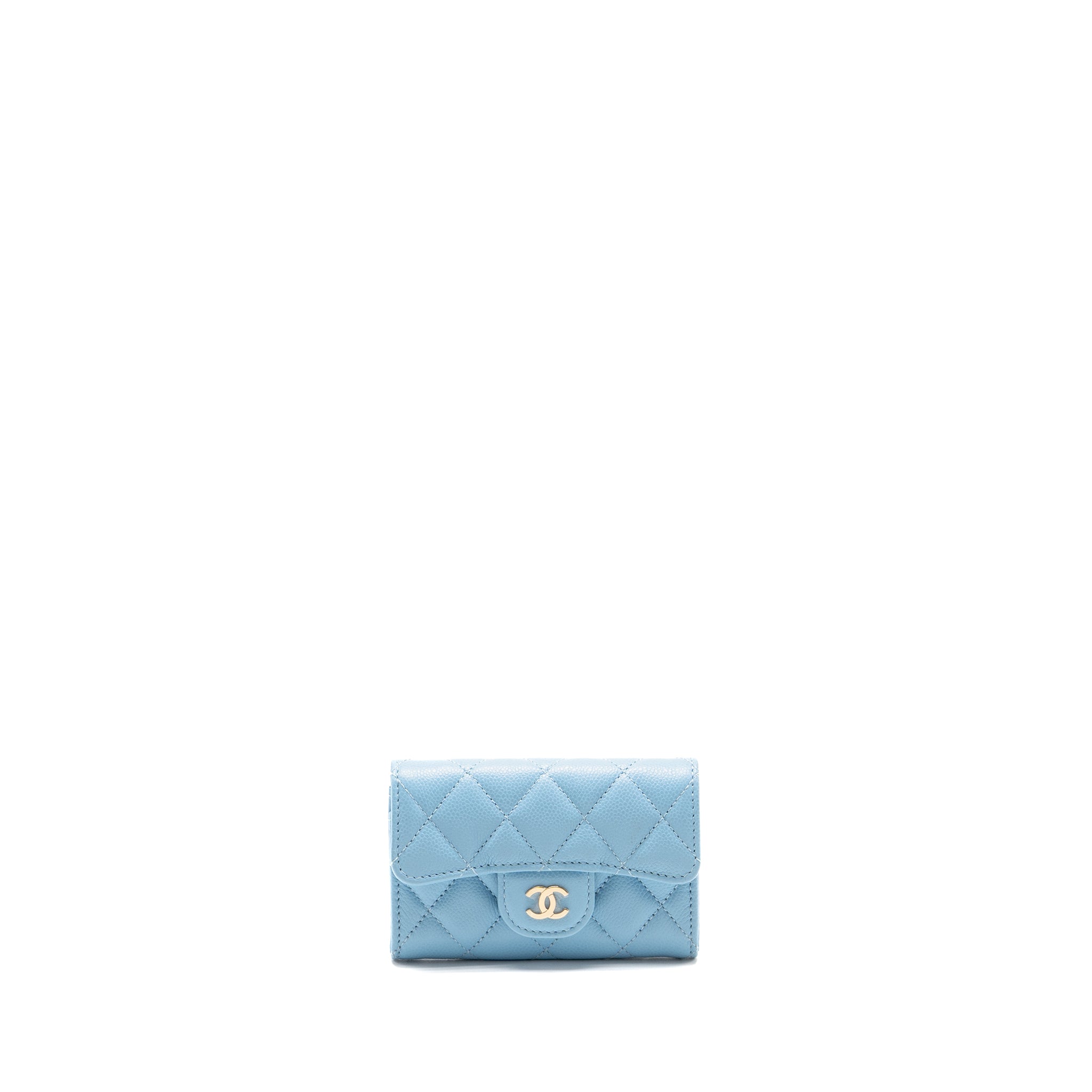 Chanel Classic Flap Card Holder Caviar Blue LGHW (Microchip)