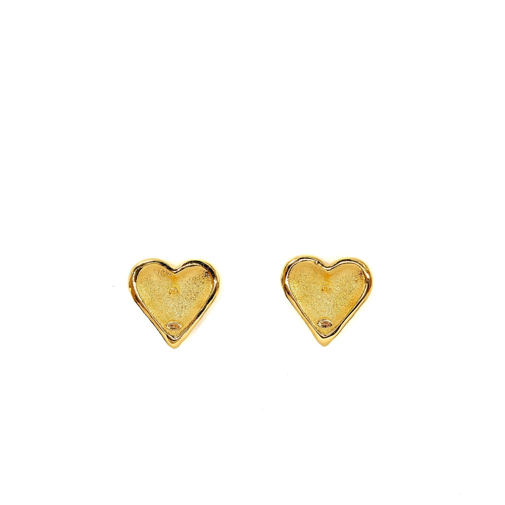 Chanel 23k Giant Heart Shape Earrings Gold Tone