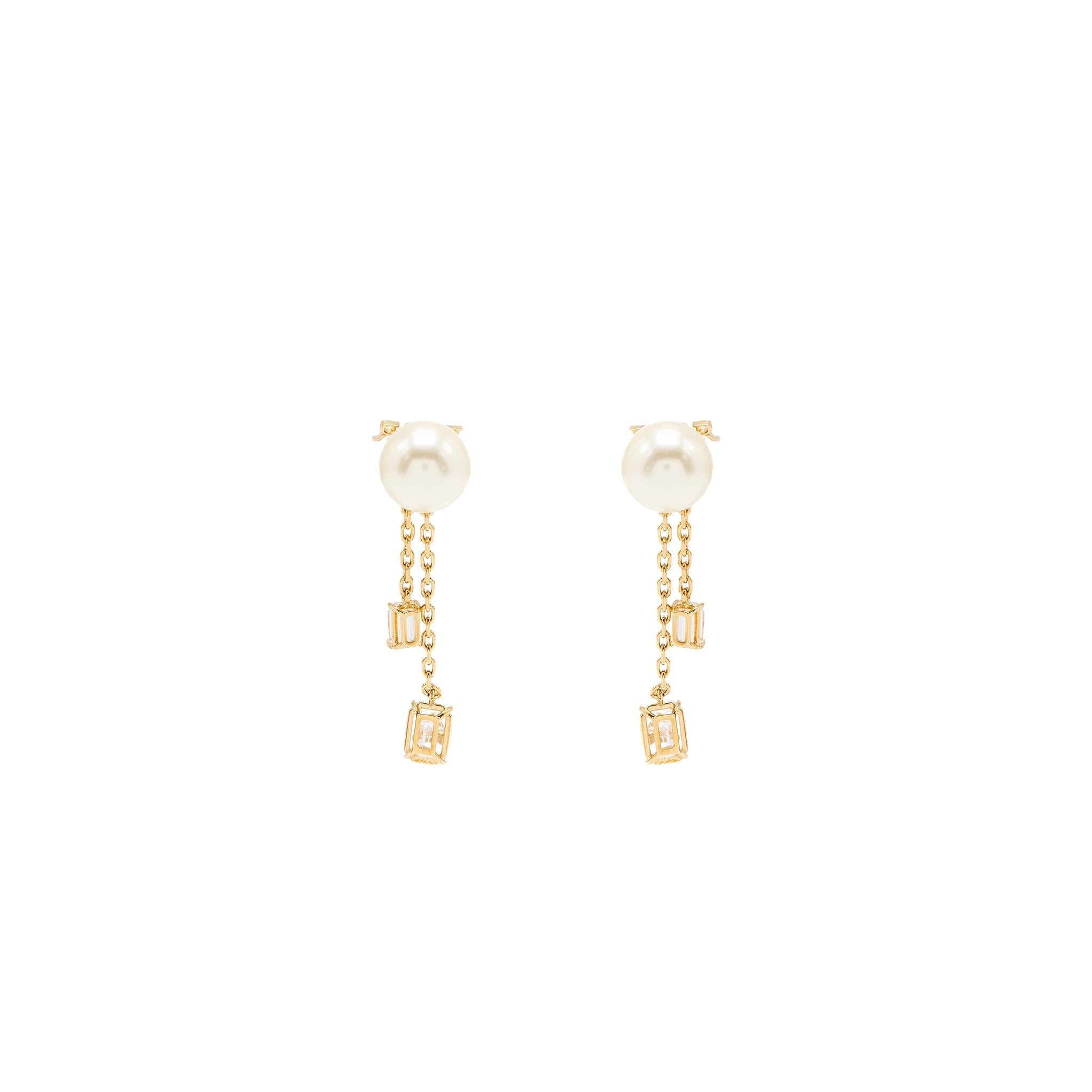 Dior Crystal Dropped Pearl Earrings Gold Tone
