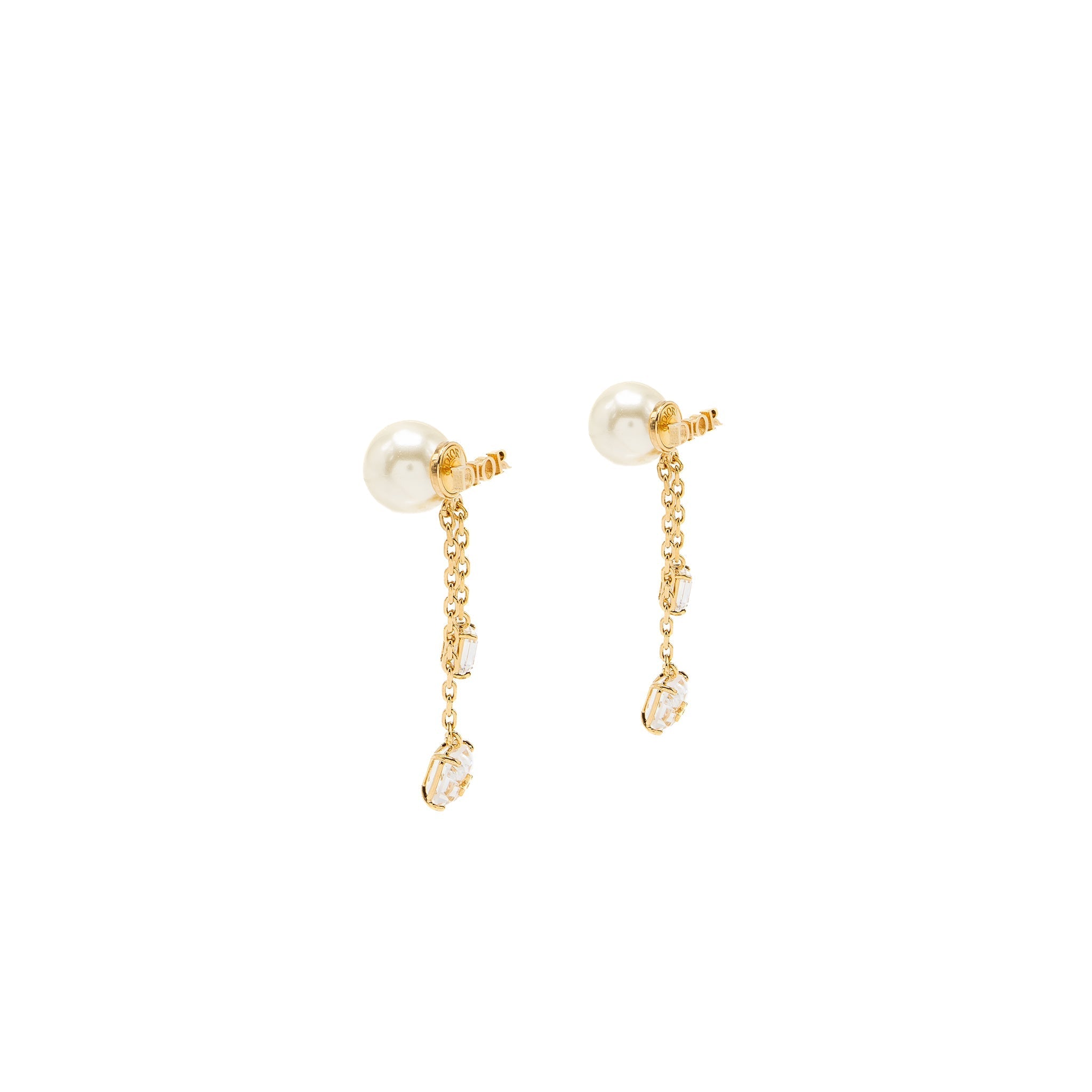 Dior Crystal Dropped Pearl Earrings Gold Tone