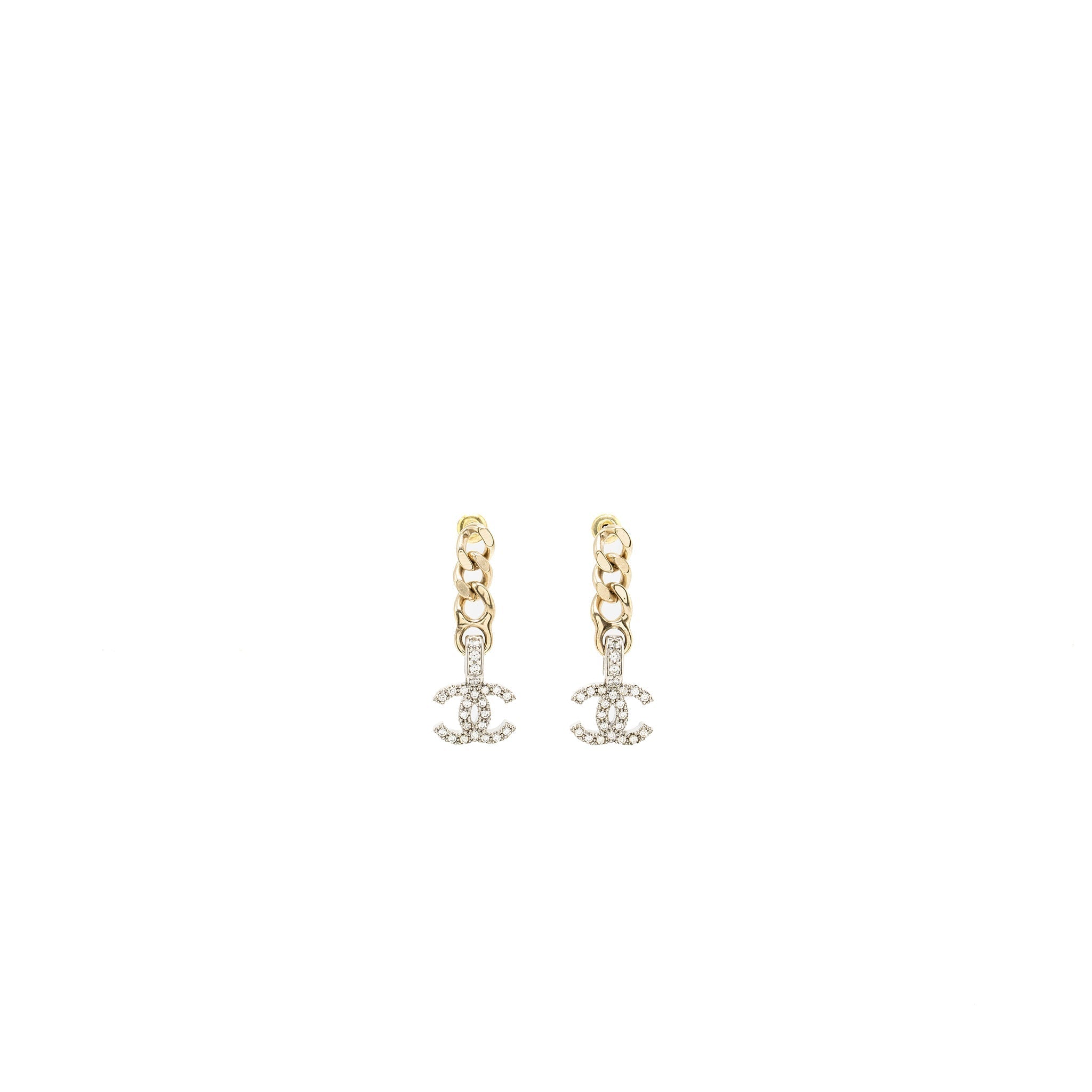 Chanel CC logo dropped earrings crystal silver/gold tone