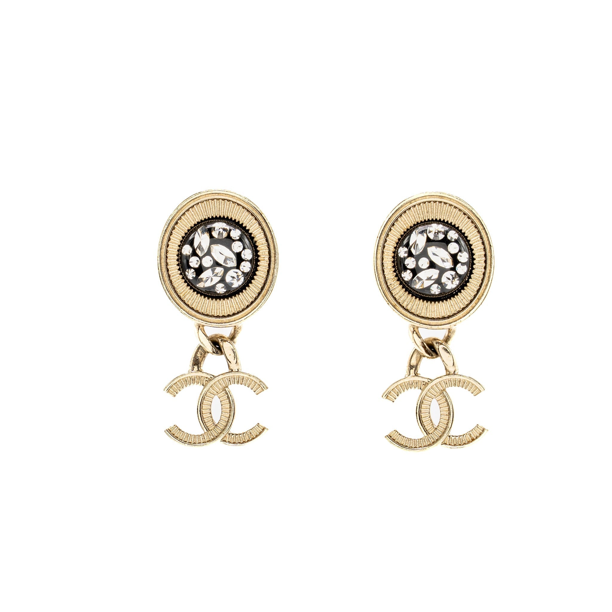 Chanel CC drop earrings light gold tone