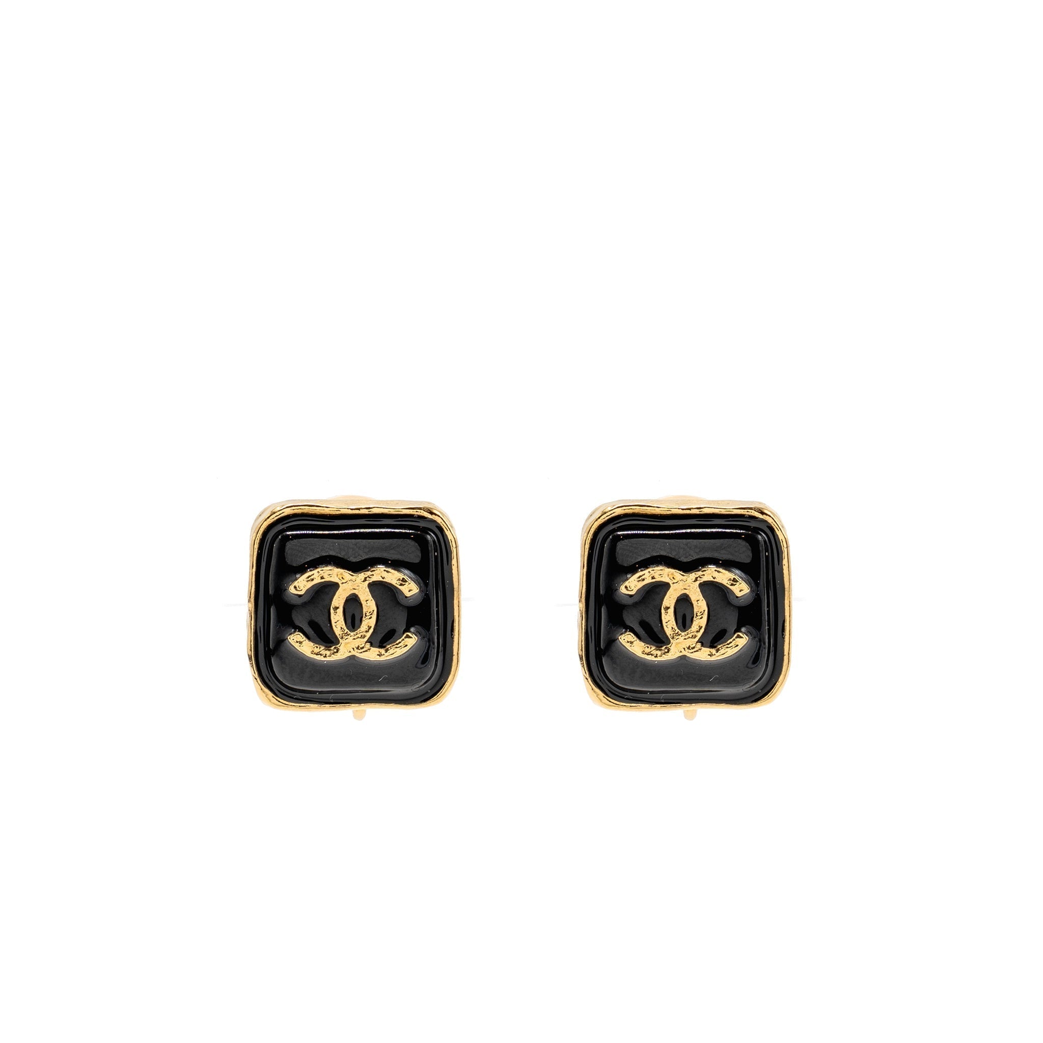 Chanel Square CC Logo Ear Clips Gold Tone