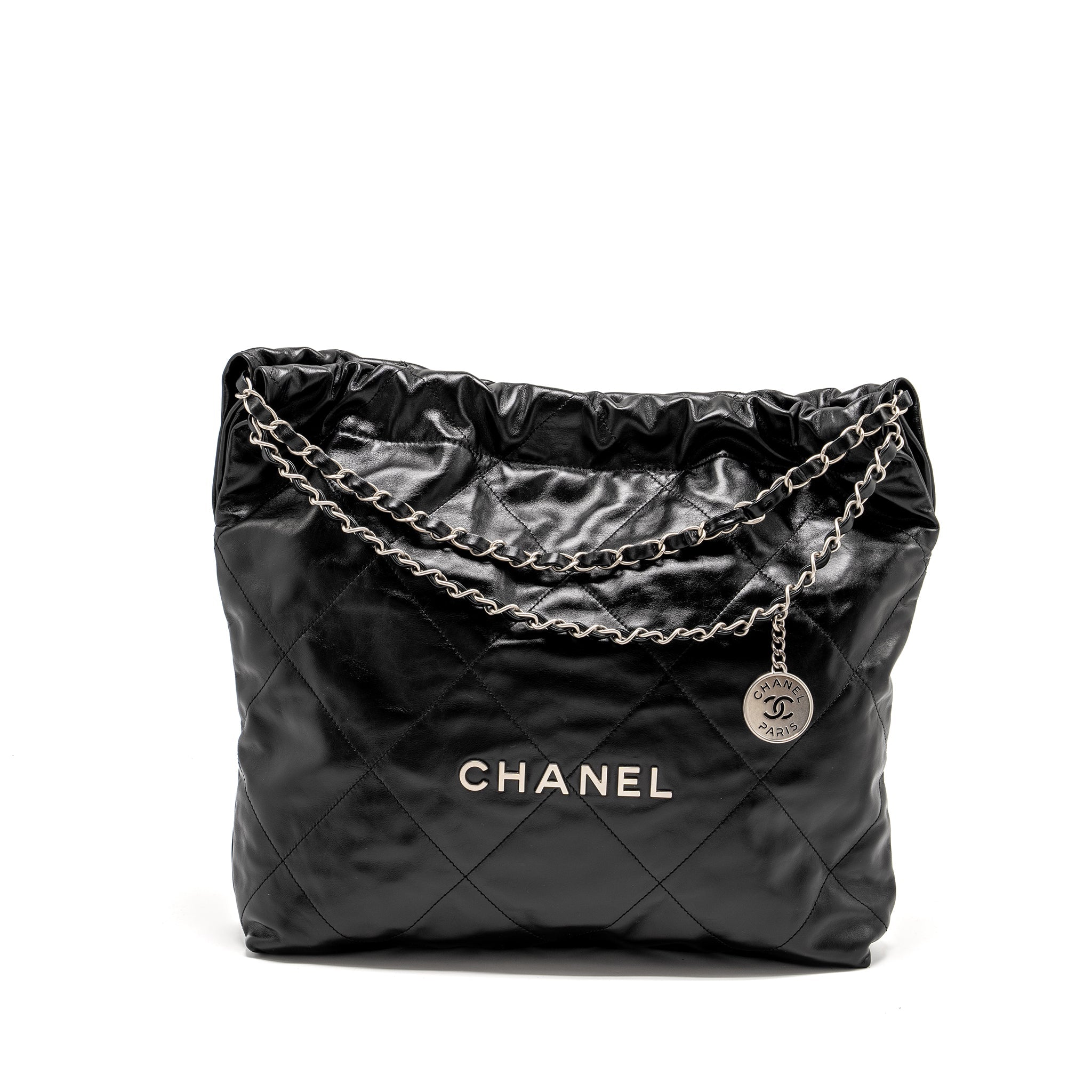 Chanel Medium 22 Shiny Calfskin Black SHW (Microchip)