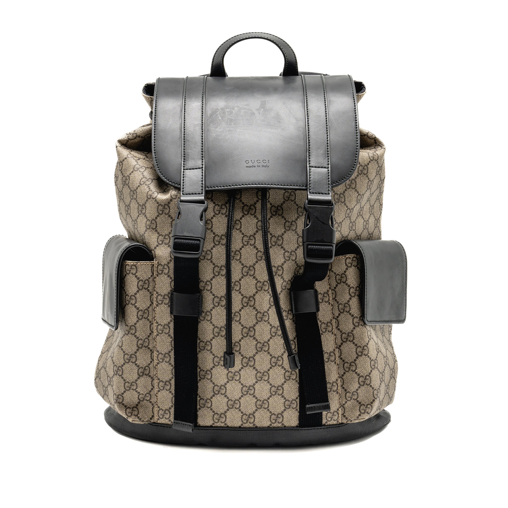 Gucci Soft Double Buckle Backpack GG Supreme Canvas SHW