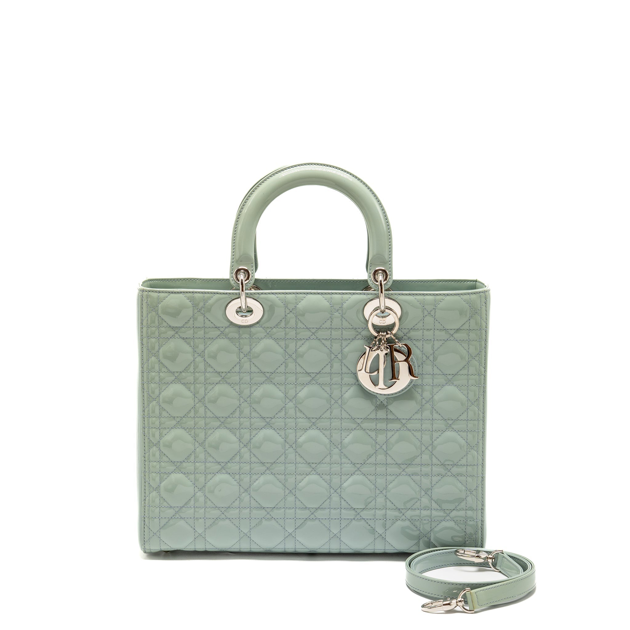 Dior Large Lady Dior Patent Light Blue SHW