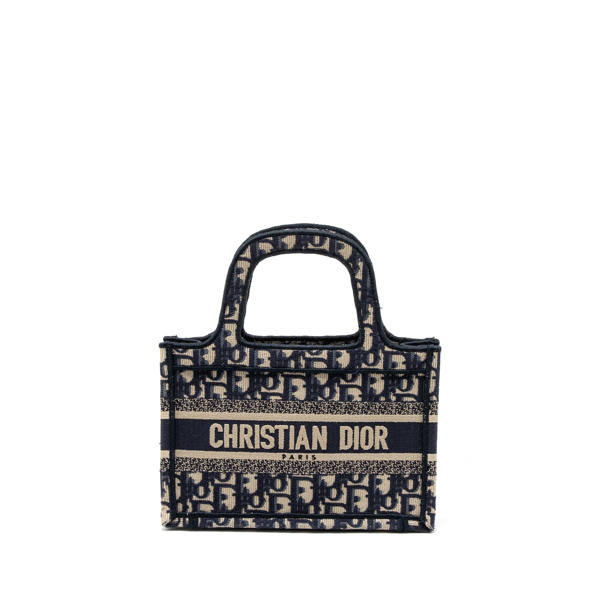 Dior Mini book Tote Blue Oblique Embroidery