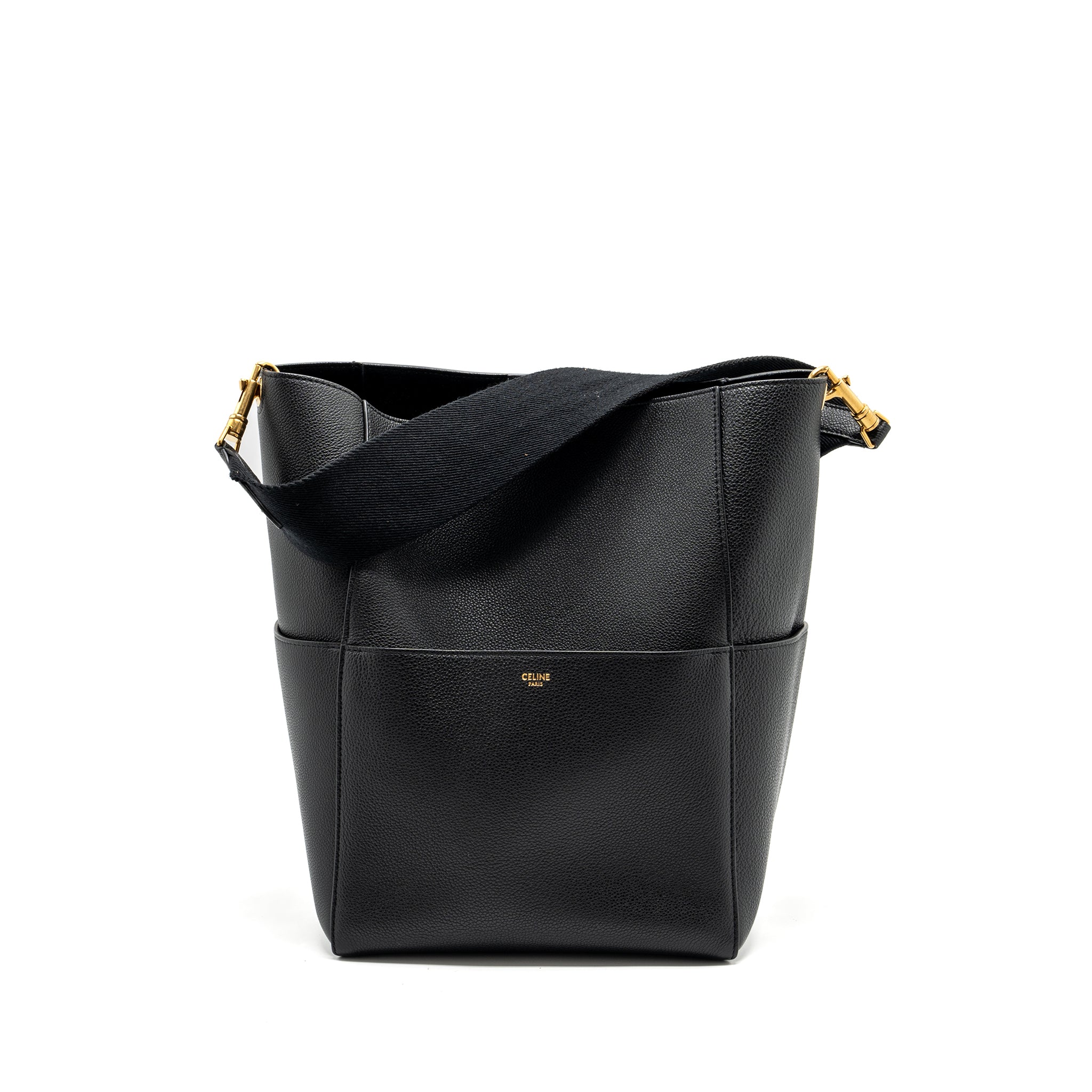 Celine Sangle Bucket Bag Grained Calfskin Black
